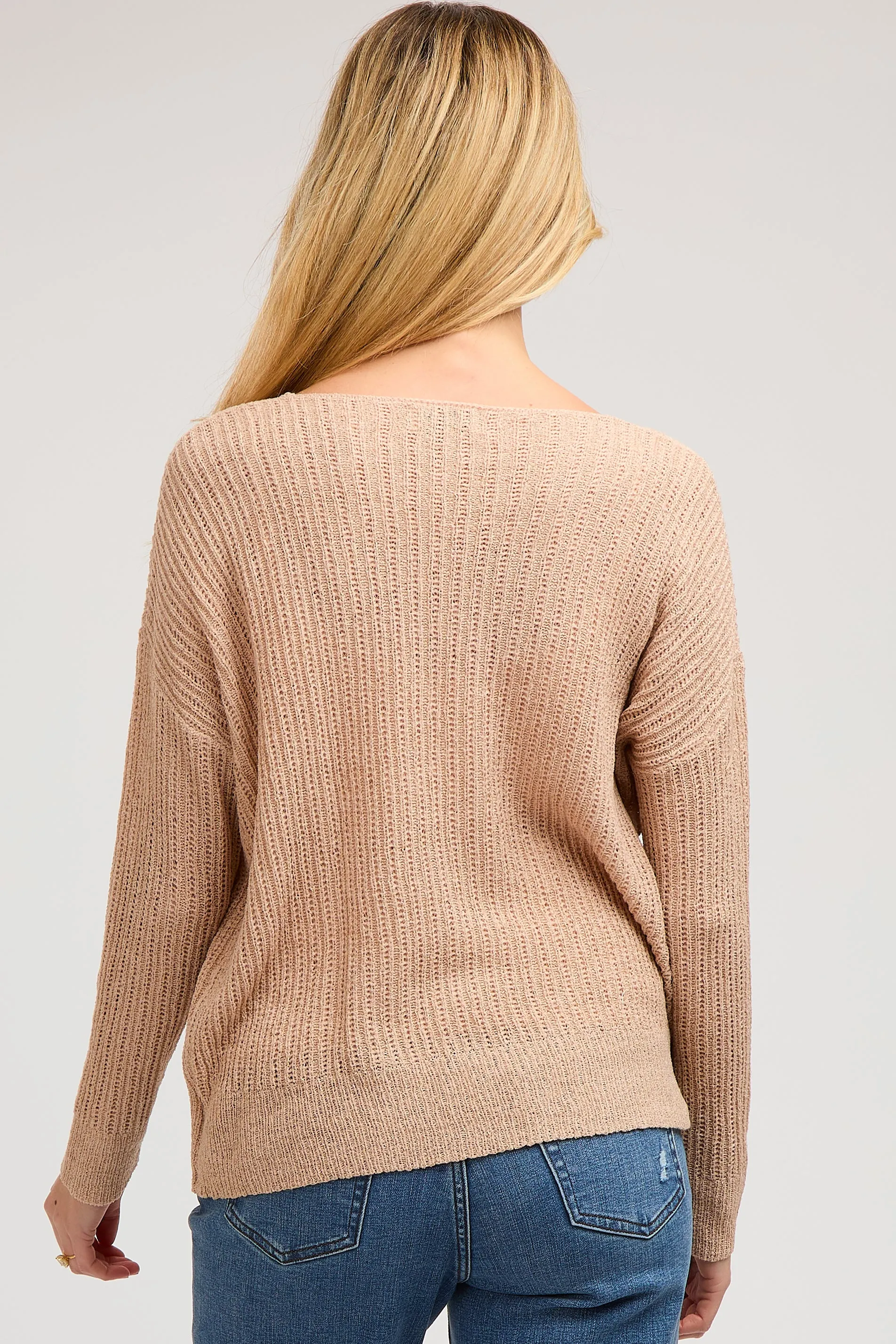 Beige Knit V-Neck Maternity Long Sleeve Top sold by Pinkblush product image thumbnail 4