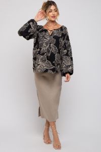 Black Floral Tie Detail Long Sleeve Maternity Blouse sold by Pinkblush