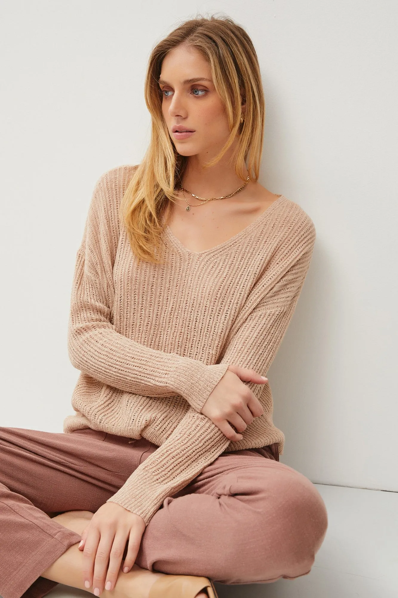 Beige Knit V-Neck Maternity Long Sleeve Top sold by Pinkblush product image thumbnail 5