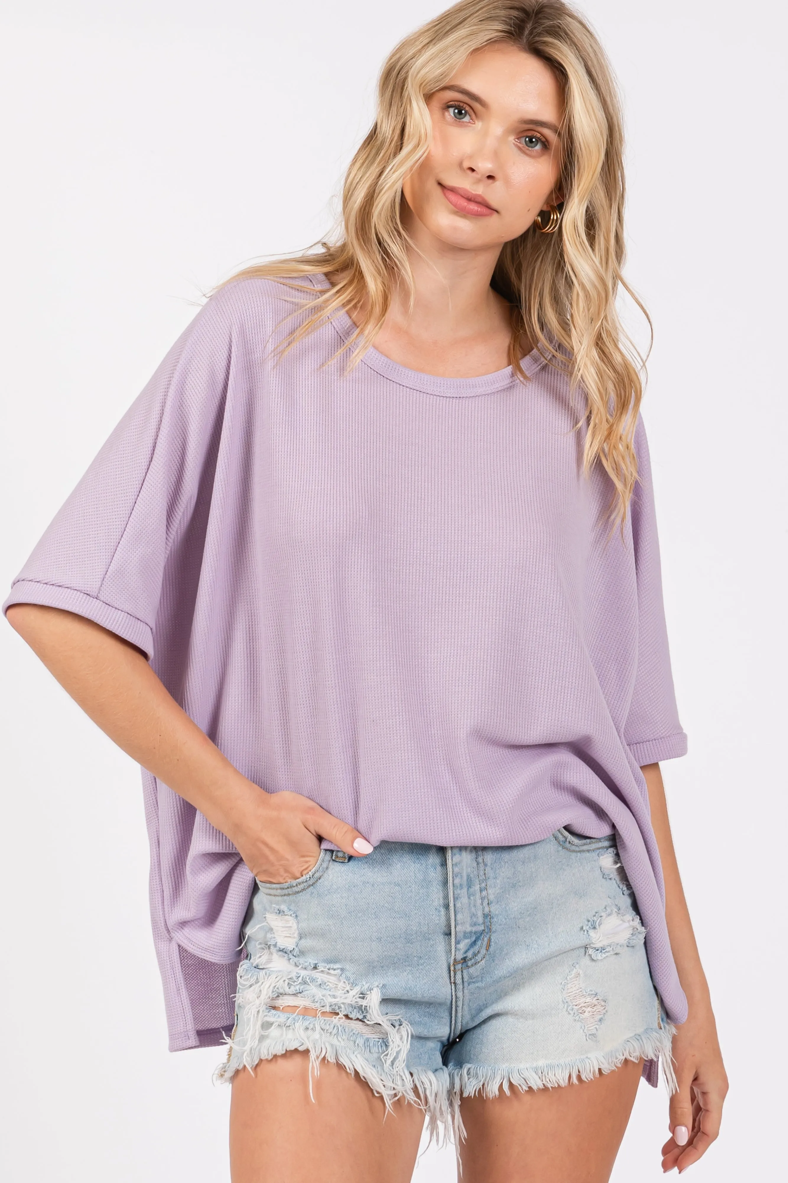 Lavender Waffle Knit Dolman Top sold by Pinkblush