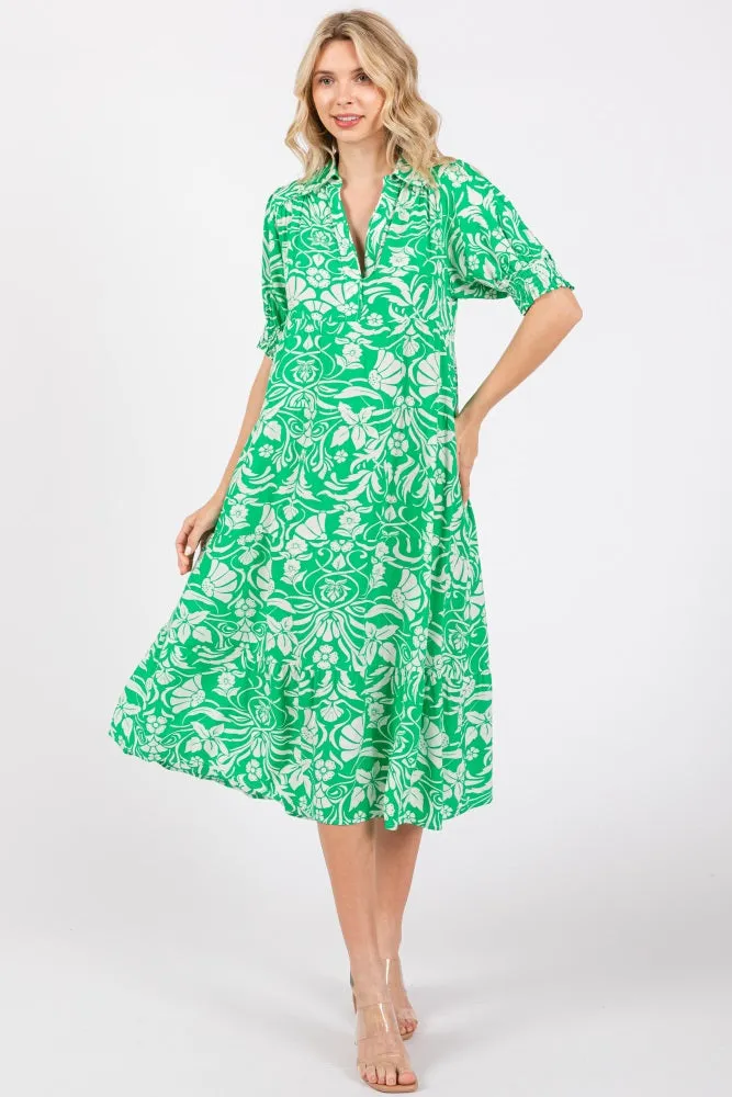 Green Floral V-Neck Tiered Maternity Midi Dress sold by Pinkblush product image thumbnail 4