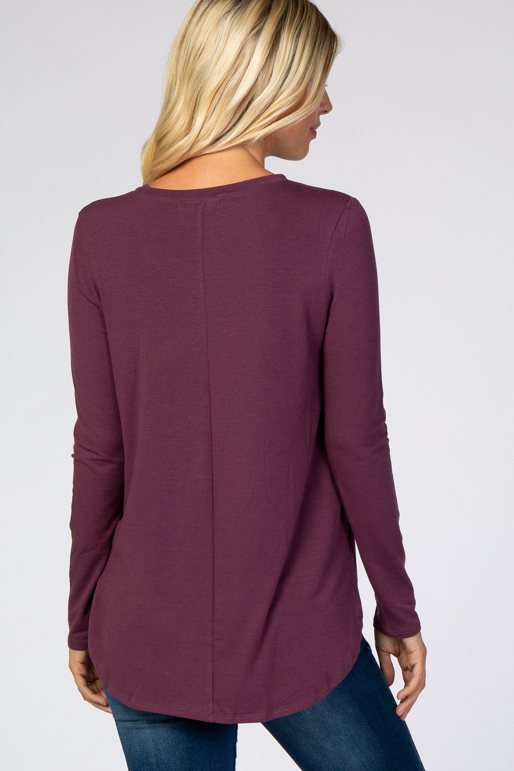 Purple Solid V-Neck Long Sleeve Top sold by Pinkblush product image thumbnail 3
