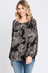 Black Floral Tie Detail Long Sleeve Maternity Blouse sold by Pinkblush