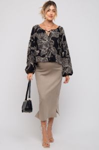 Black Floral Tie Detail Long Sleeve Maternity Blouse sold by Pinkblush