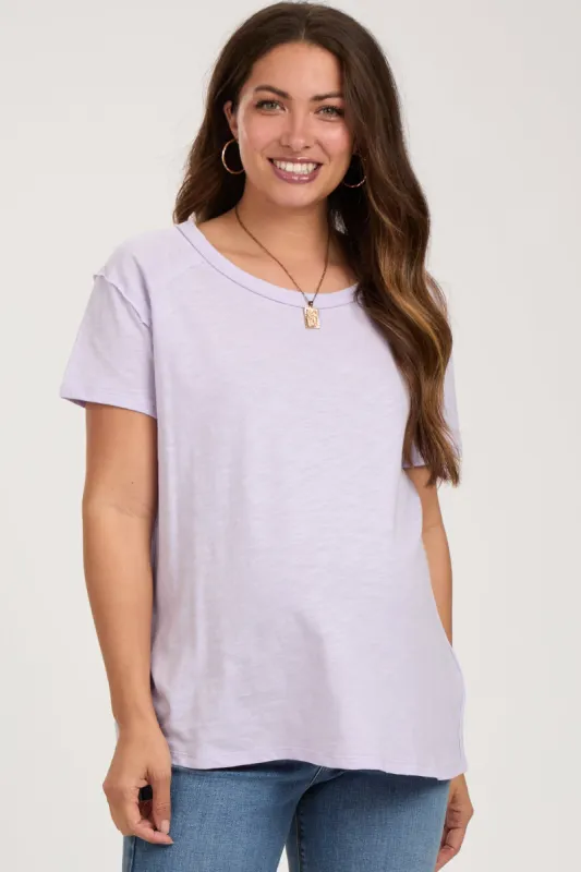 Lavender Raw Hem Maternity Short Sleeve Top sold by Pinkblush