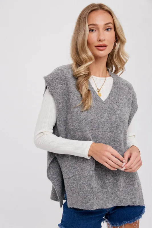 Grey Oversized Knit Vest made by Pinkblush