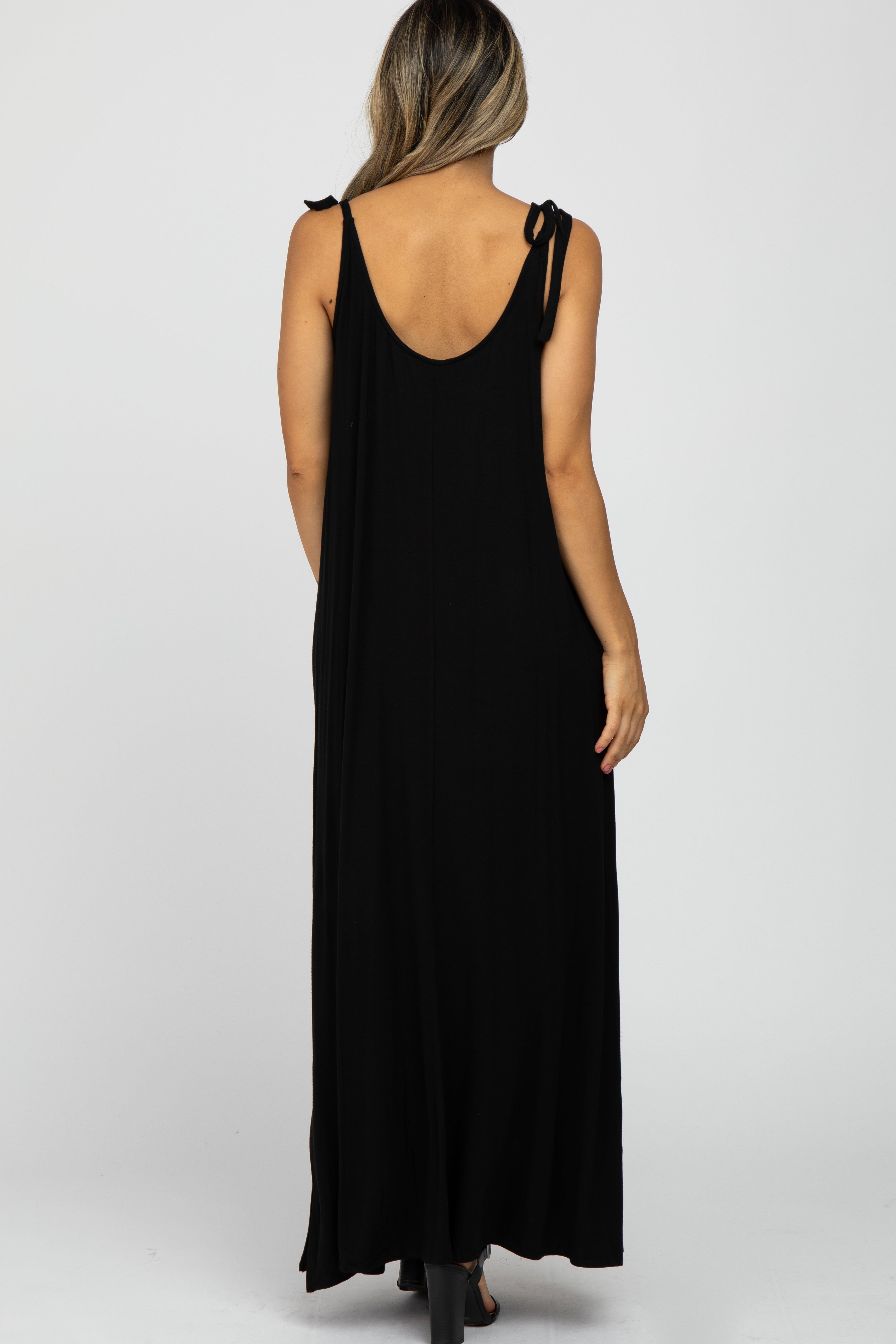 Black Tie Strap Side Slit Maxi Dress sold by Pinkblush product image thumbnail 3