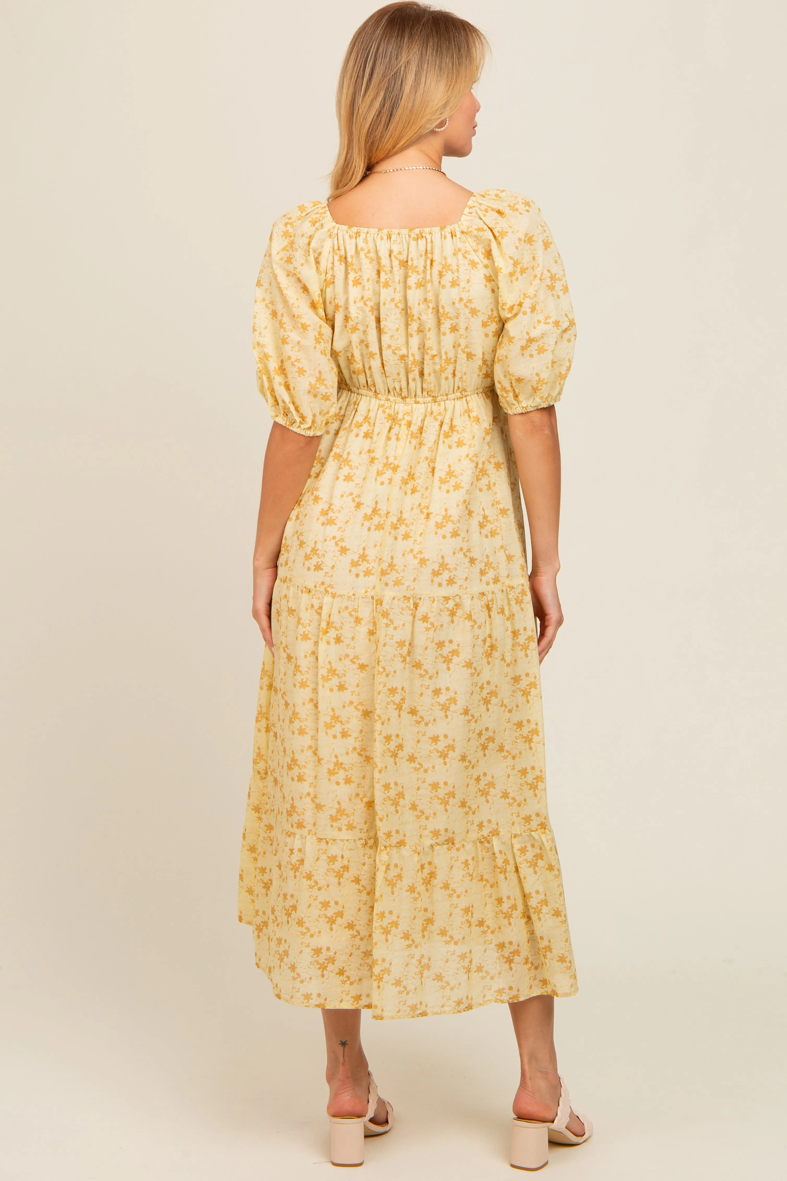 Yellow Floral V-Neck Tiered Midi Dress sold by Pinkblush product image thumbnail 3