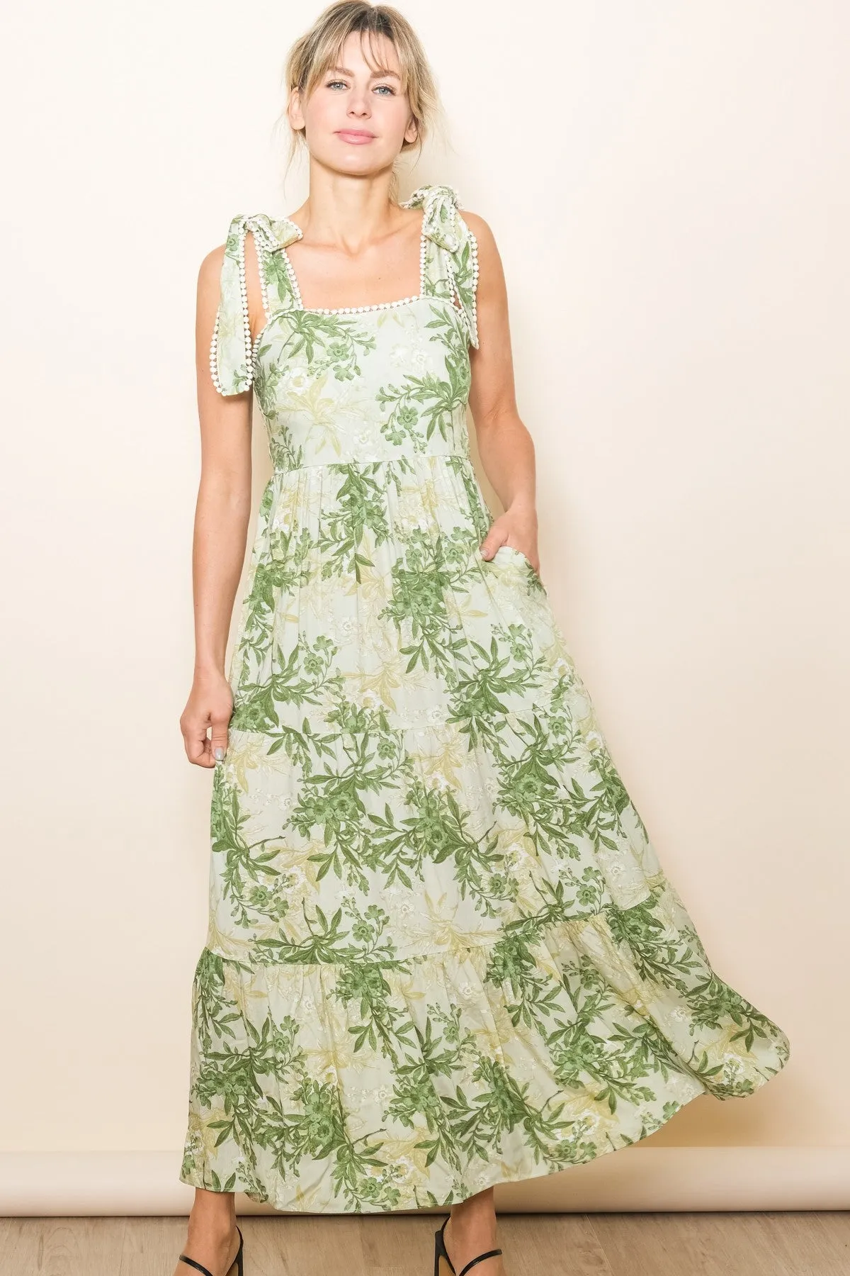Green Crochet Trim Floral Maternity Maxi Dress sold by Pinkblush product image thumbnail 4