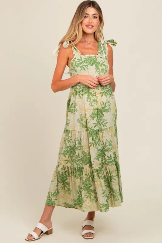 Green Crochet Trim Floral Maternity Maxi Dress sold by Pinkblush