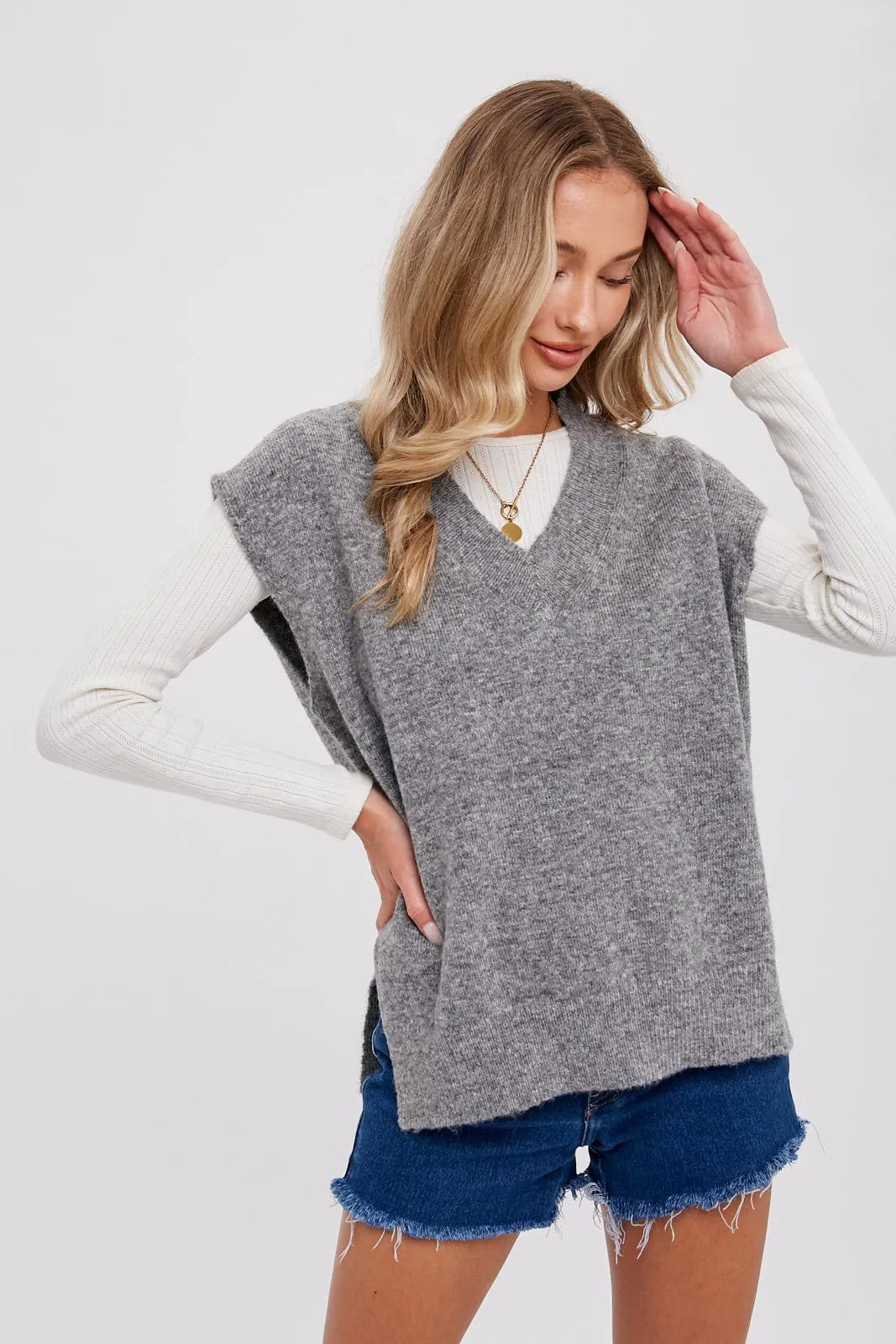 Grey Oversized Knit Vest sold by Pinkblush product image thumbnail 2