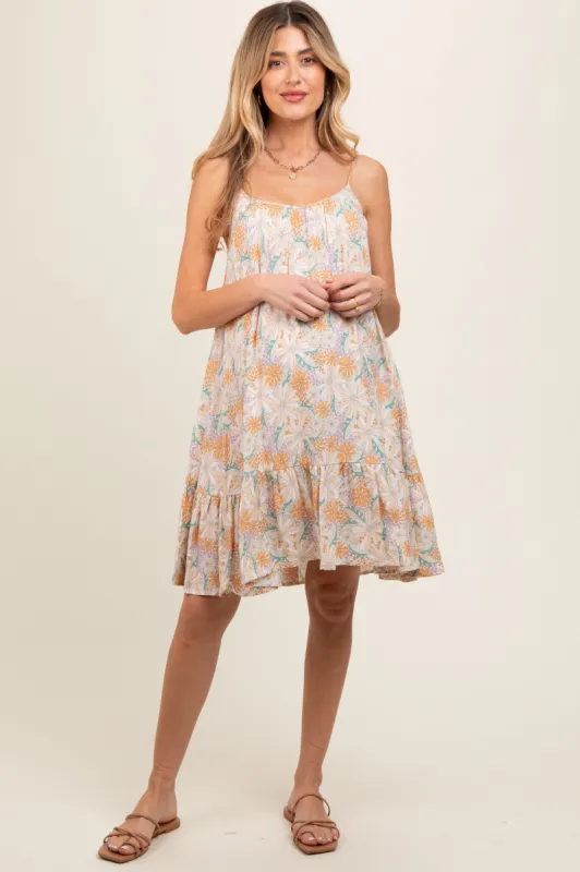 Cream Floral Sleeveless Maternity Mini Dress sold by Pinkblush