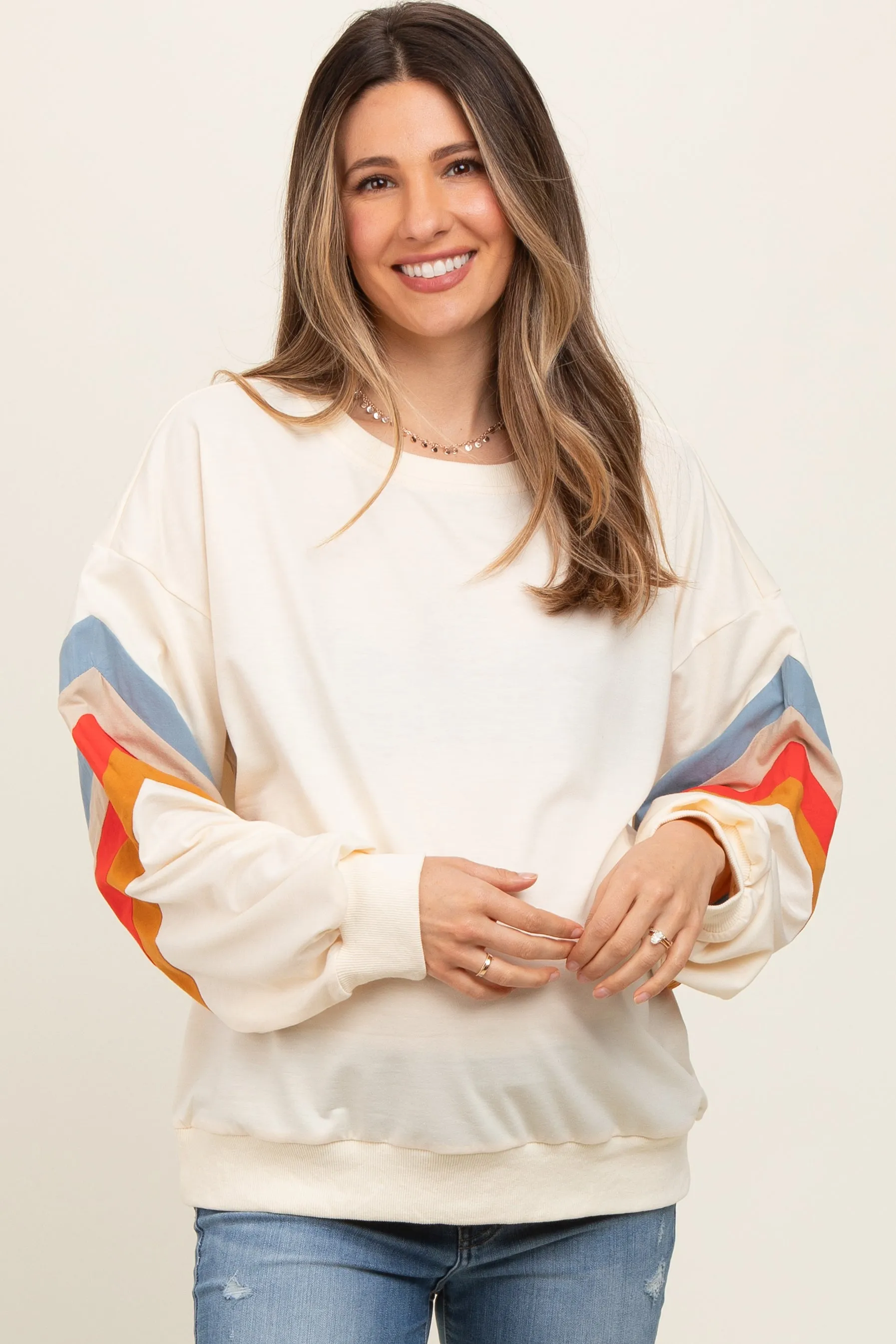 Ivory Banded Bottom Terry Maternity Pullover sold by Pinkblush product image thumbnail 2