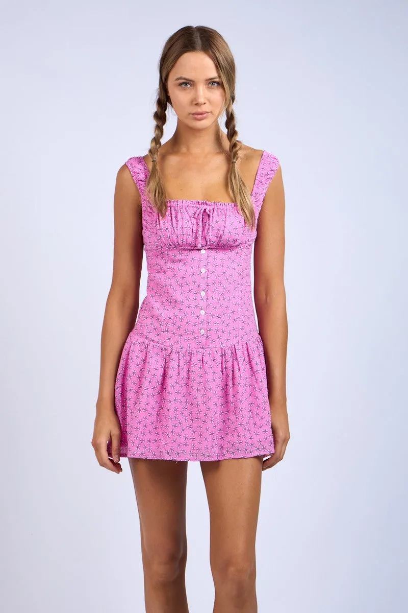 Pink Floral Pattern Ruched Bust Wide Strap Mini Dress sold by Pinkblush