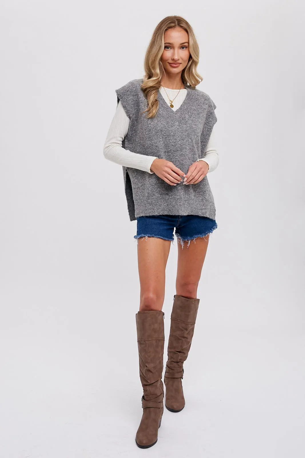 Grey Oversized Knit Vest sold by Pinkblush product image thumbnail 3