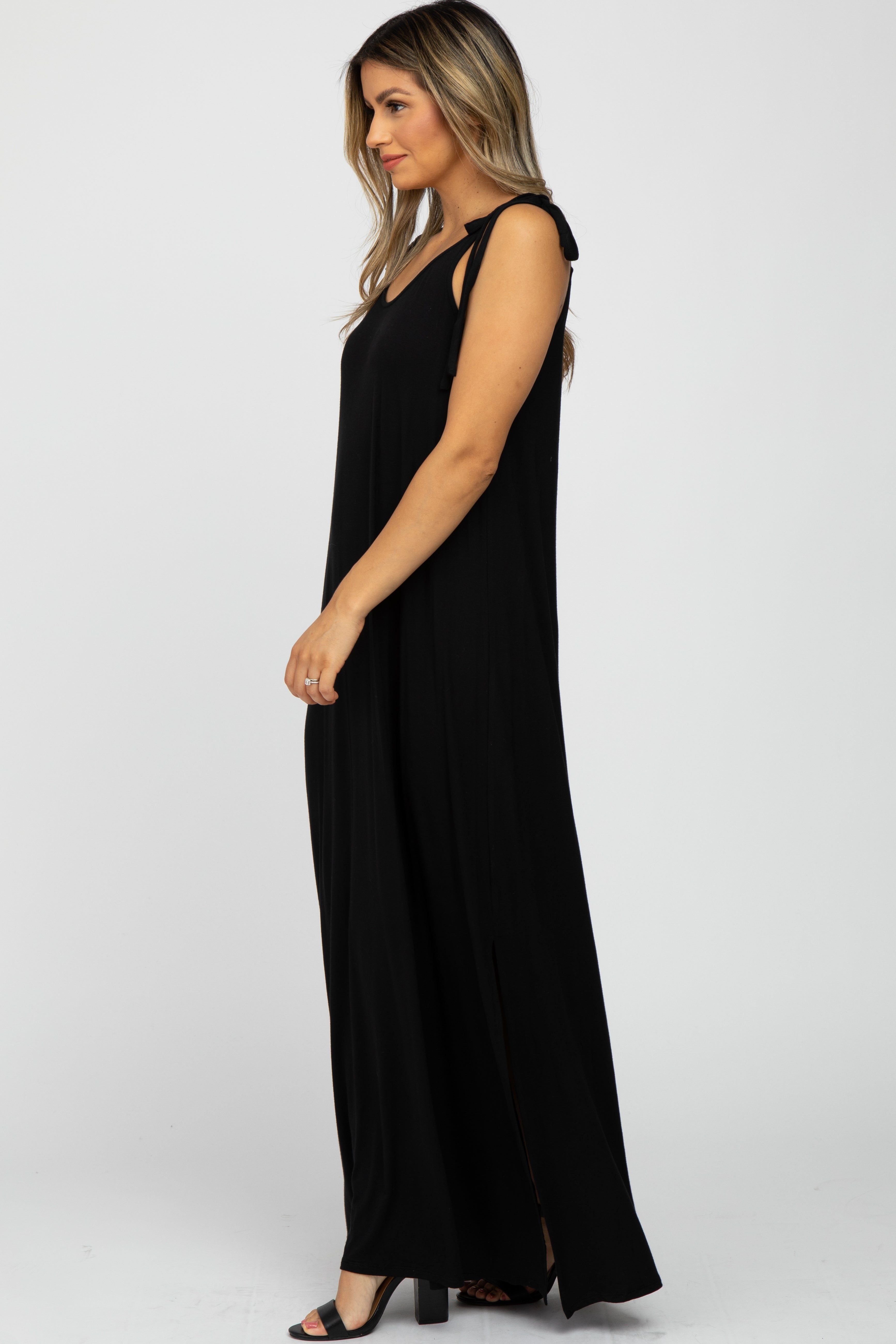 Black Tie Strap Side Slit Maxi Dress sold by Pinkblush product image thumbnail 2