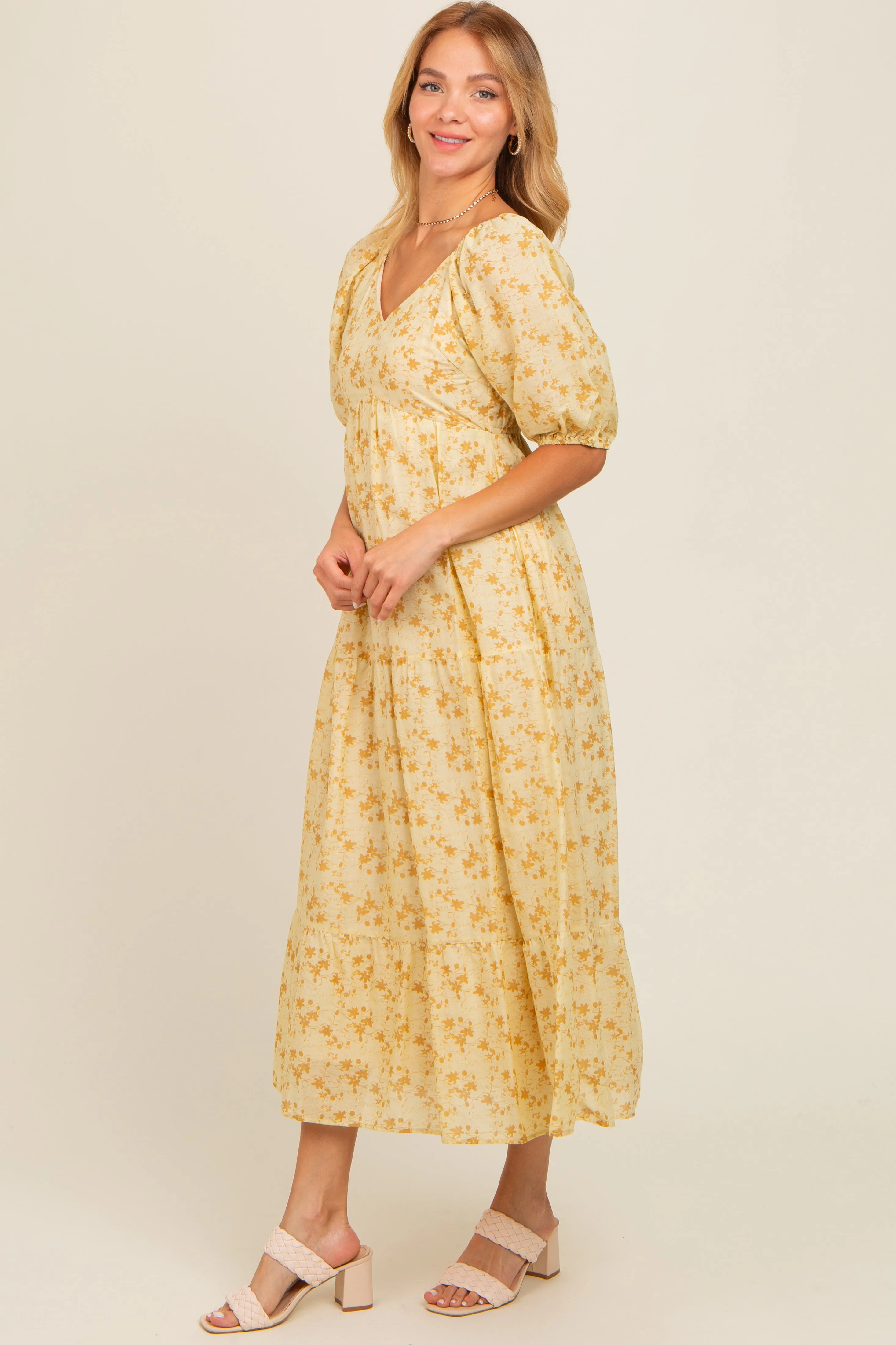 Yellow Floral V-Neck Tiered Midi Dress sold by Pinkblush product image thumbnail 2