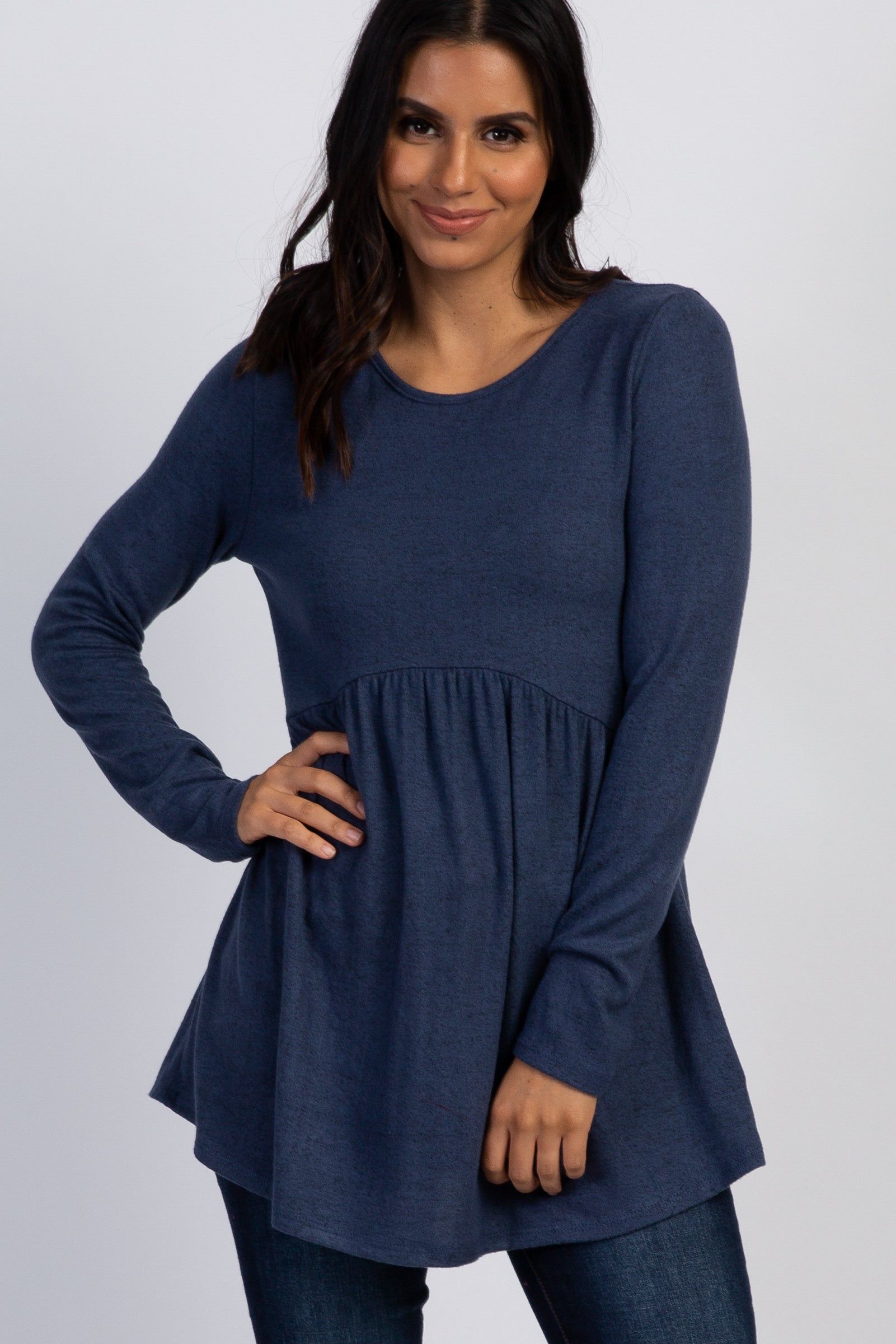 PinkBlush Navy Soft Knit Peplum Top sold by Pinkblush