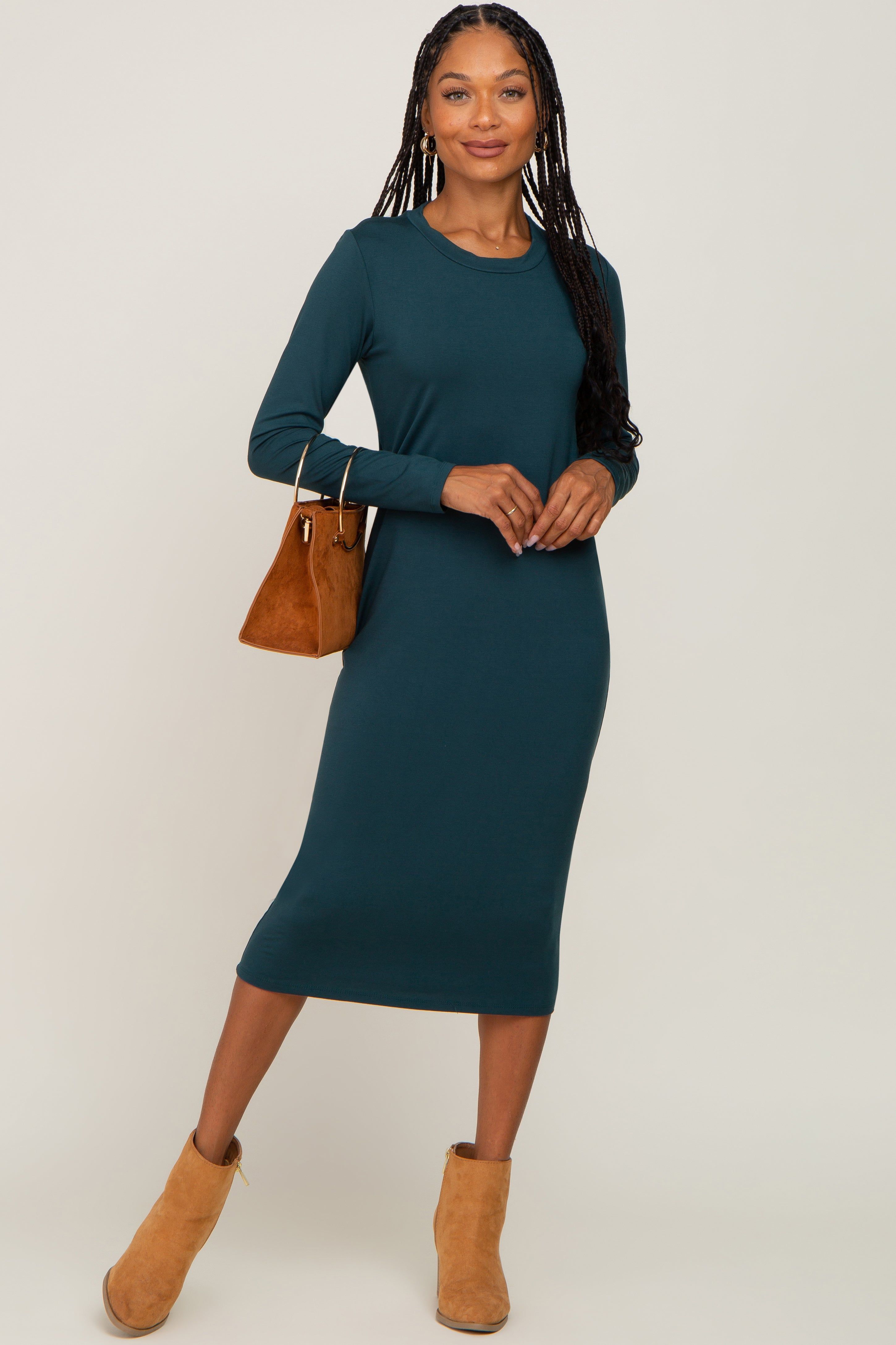 Forest Green Basic Midi Dress sold by Pinkblush product image thumbnail 4