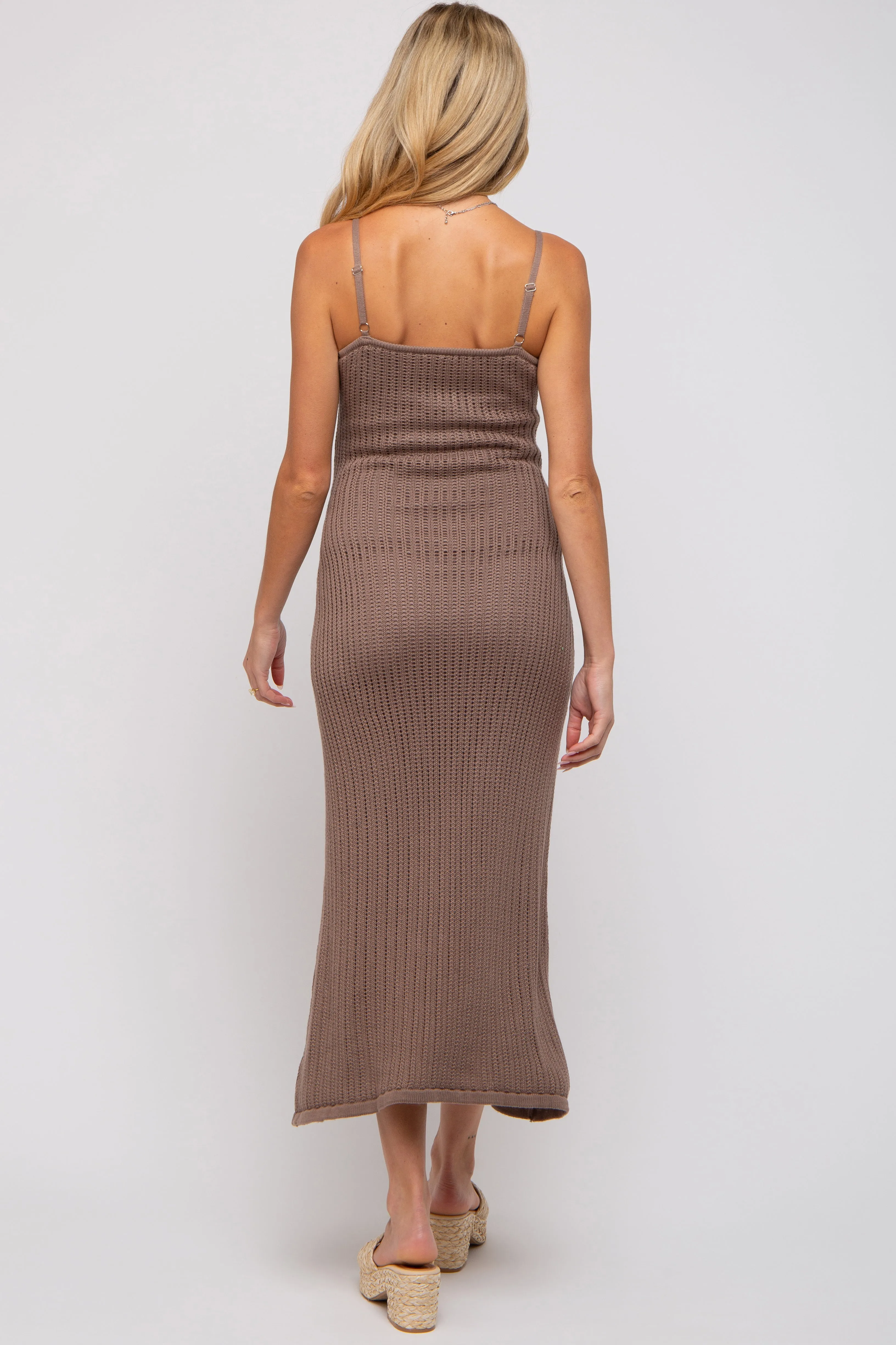 Mocha Open Knit Crochet Maternity Midi Dress sold by Pinkblush product image thumbnail 4