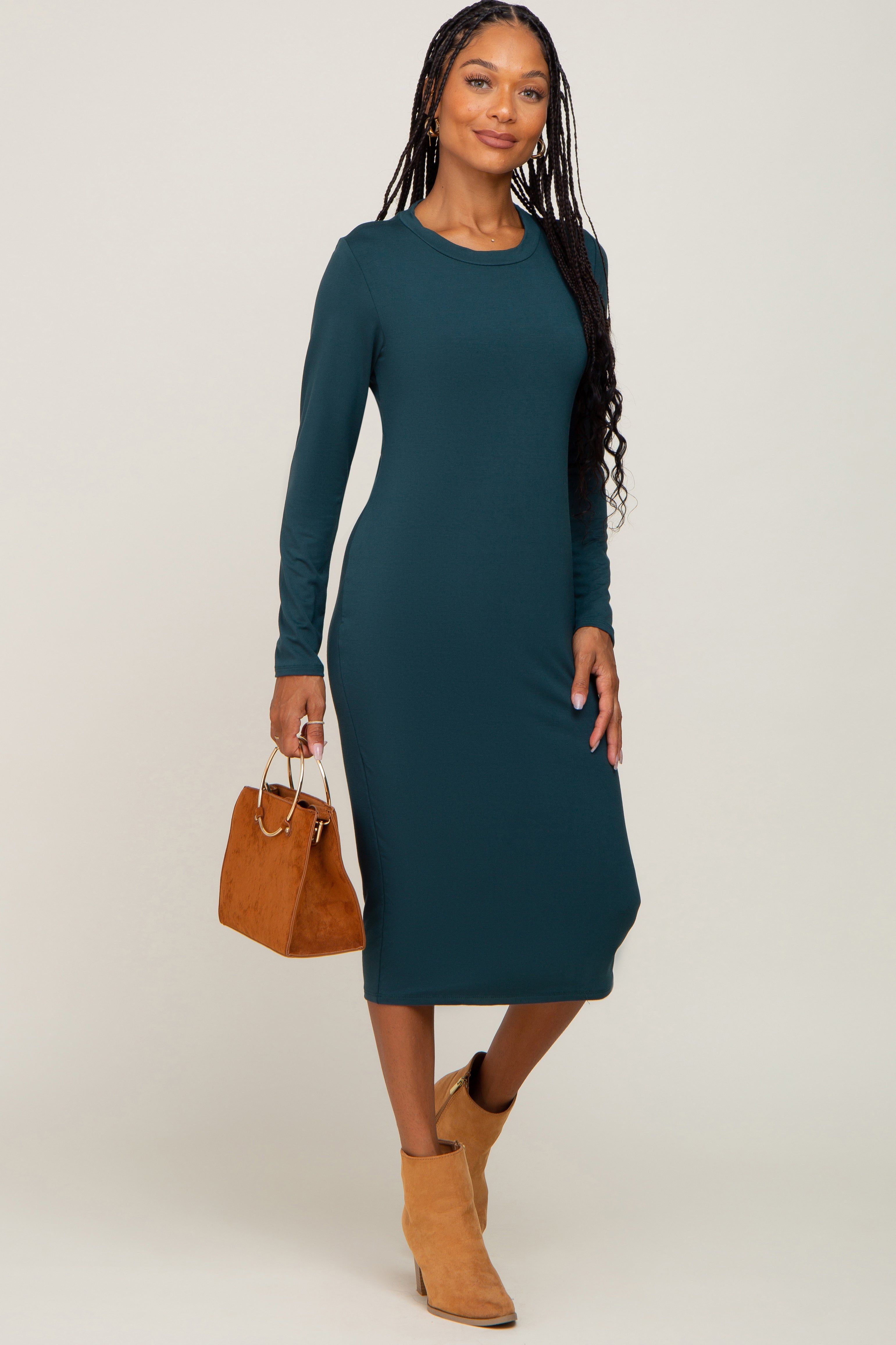 Forest Green Basic Midi Dress sold by Pinkblush