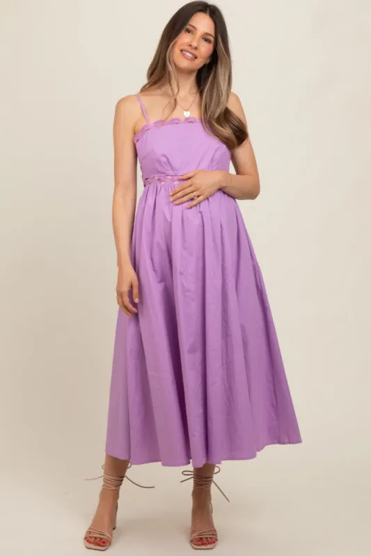 Lavender Scalloped Trim Cutout Back Maternity Maxi Dress sold by Pinkblush