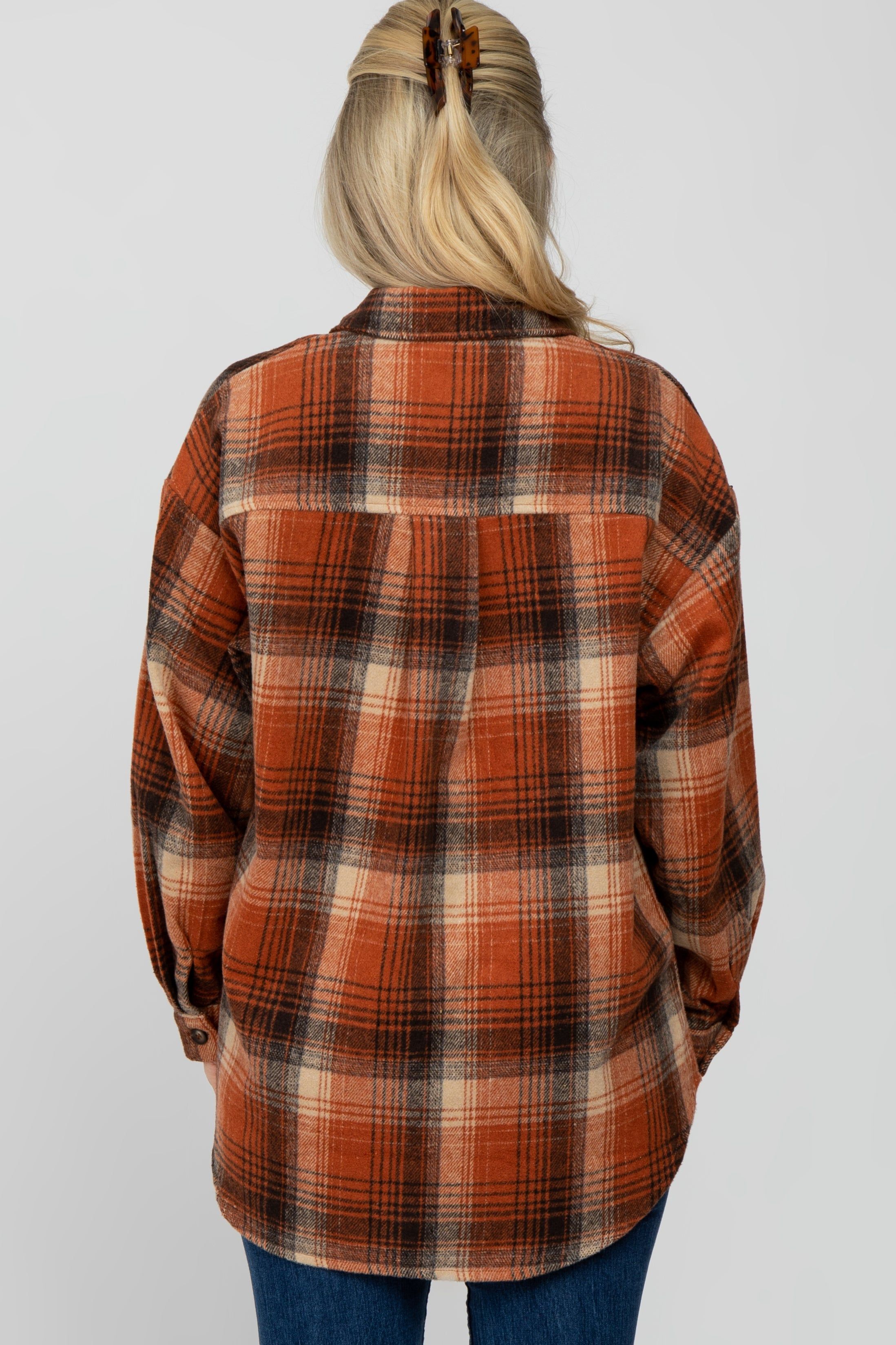 Rust Plaid Maternity Shacket sold by Pinkblush product image thumbnail 5