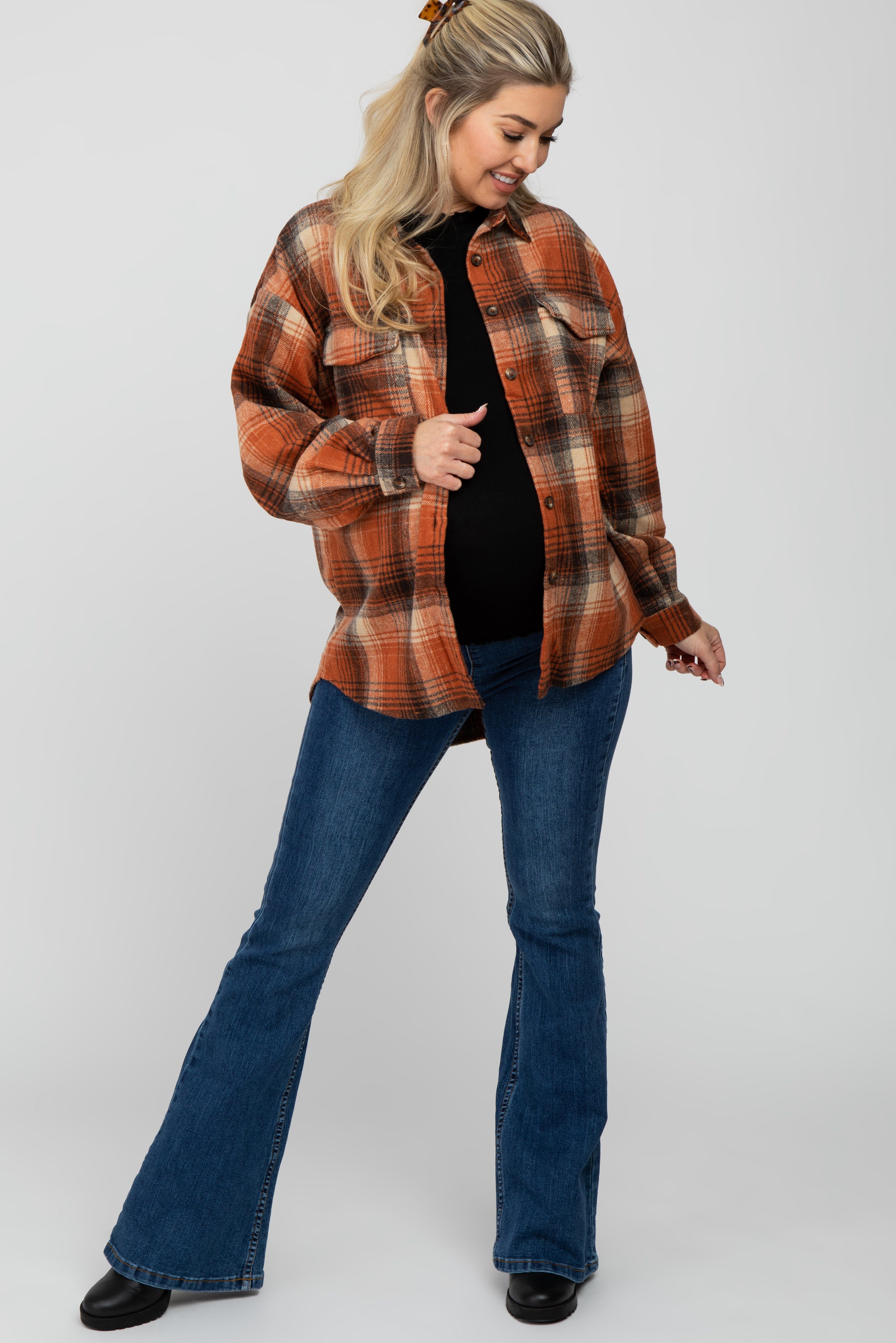 Rust Plaid Maternity Shacket sold by Pinkblush product image thumbnail 2