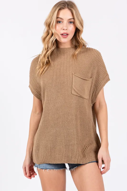 Mocha Knit Pocket Front Top sold by Pinkblush