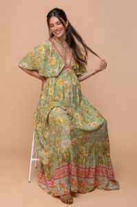 Light Olive Floral V-Neck Maternity Maxi Dress sold by Pinkblush