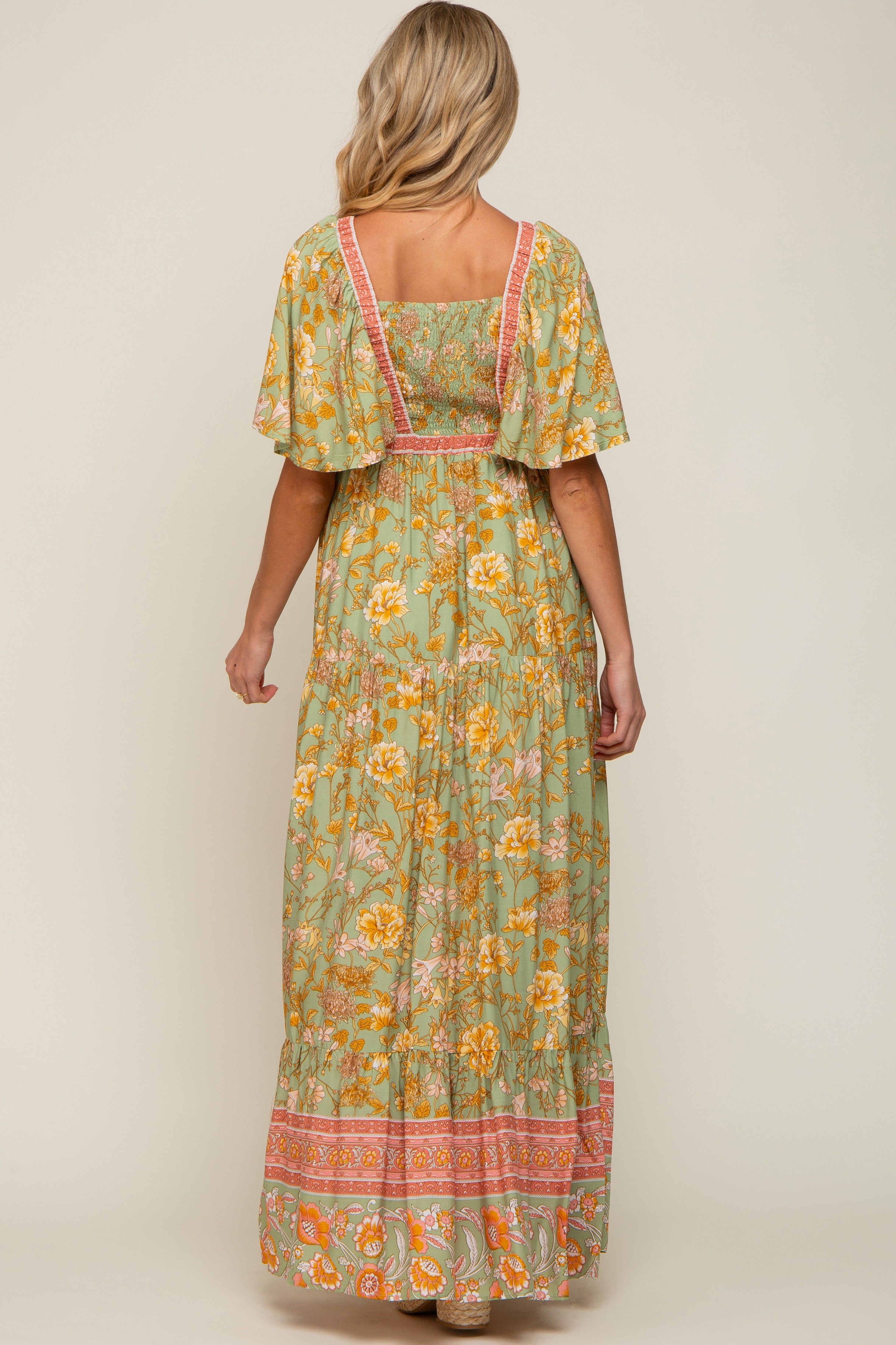 Light Olive Floral V-Neck Maternity Maxi Dress sold by Pinkblush product image thumbnail 3