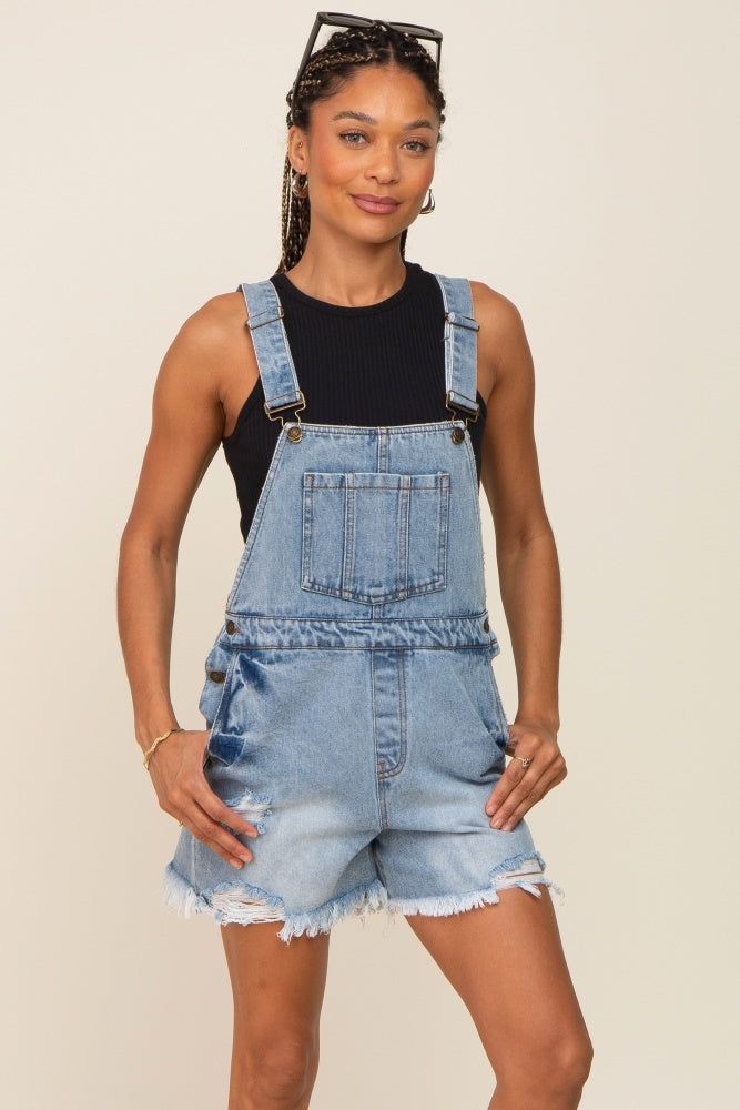 Blue Distressed Maternity Short Overalls sold by Pinkblush product image thumbnail 6