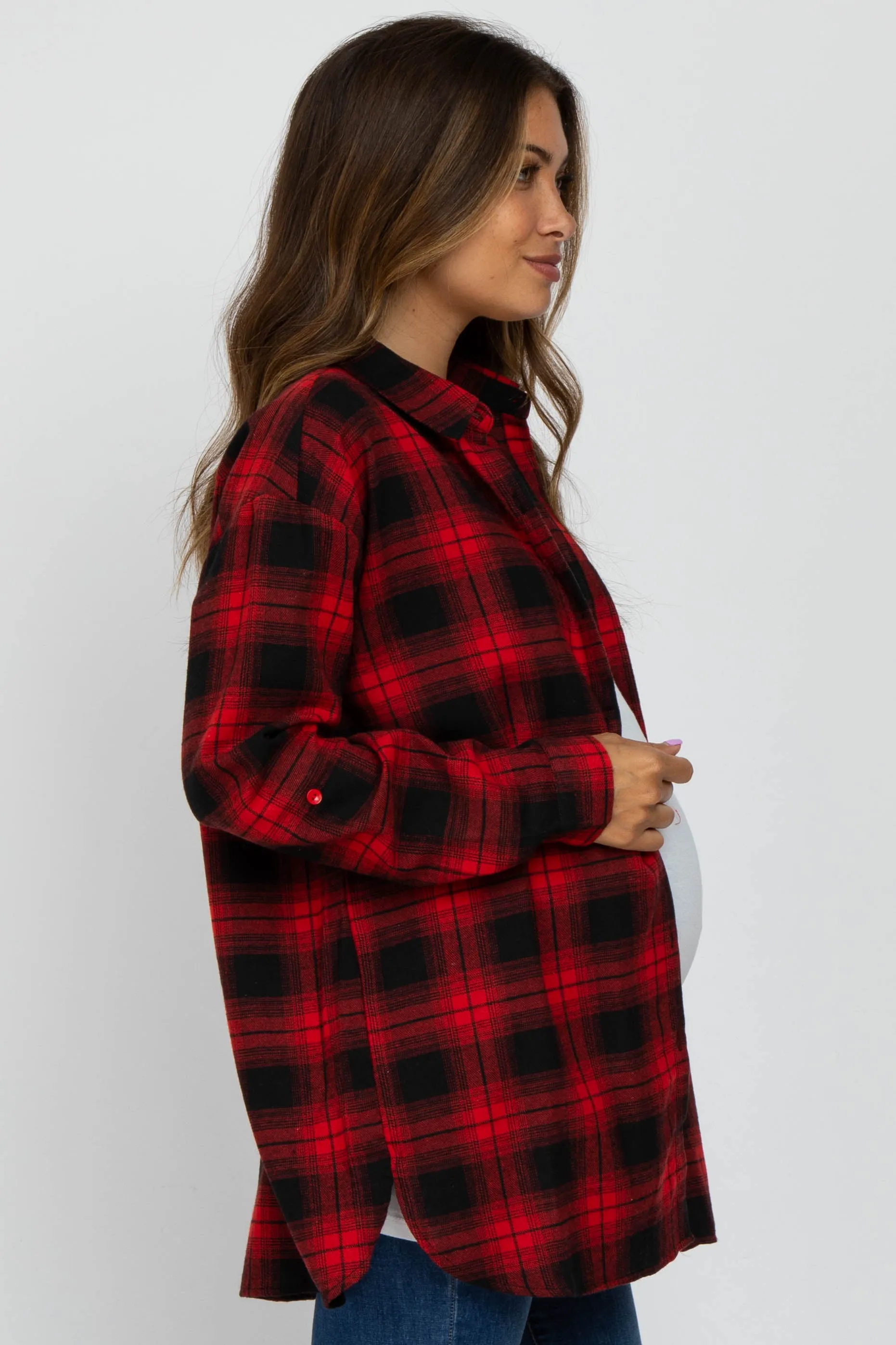 Red Black Plaid Button Down Maternity Top sold by Pinkblush product image thumbnail 3
