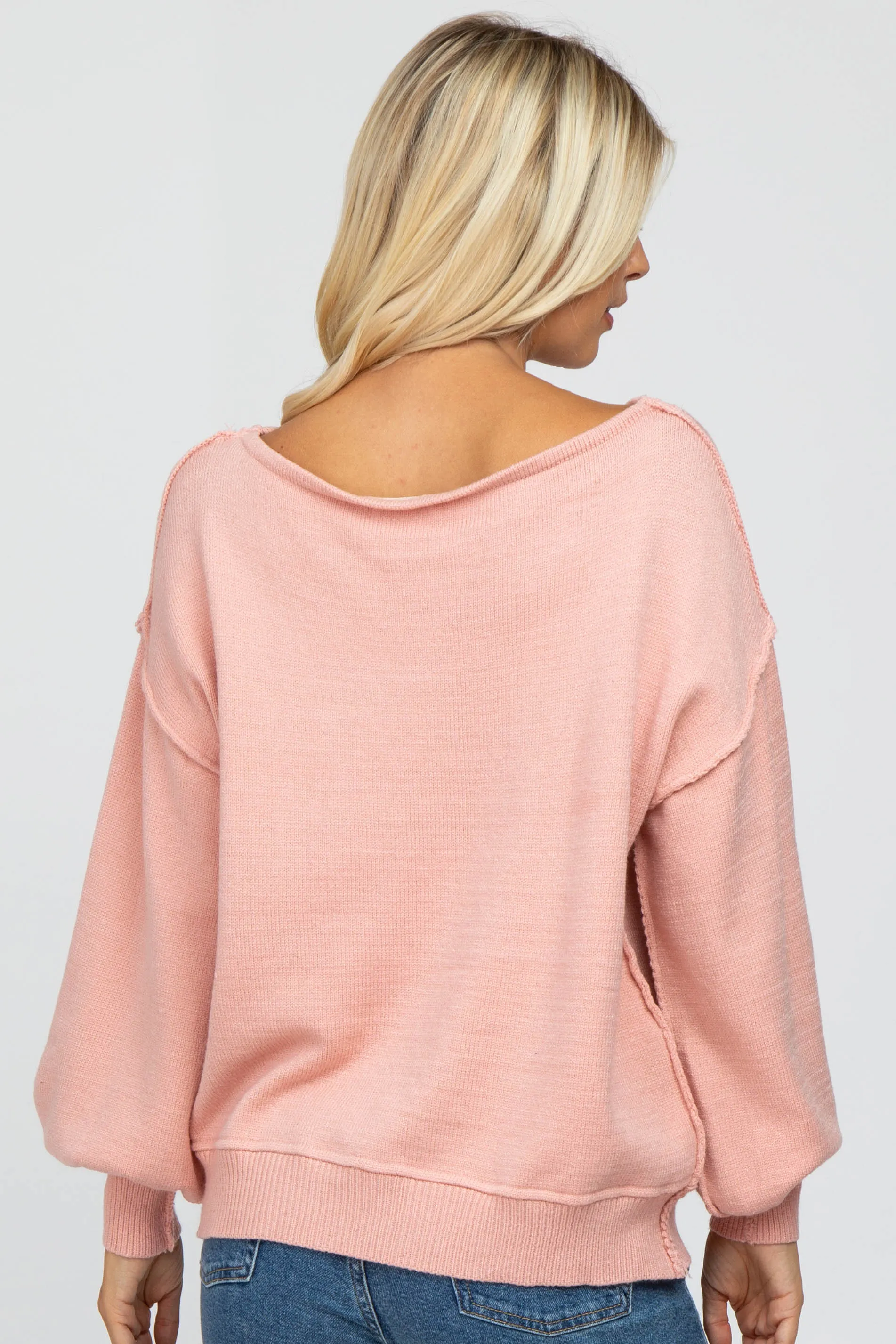Light Pink Boat Neck Bubble Sleeve Sweater sold by Pinkblush product image thumbnail 3