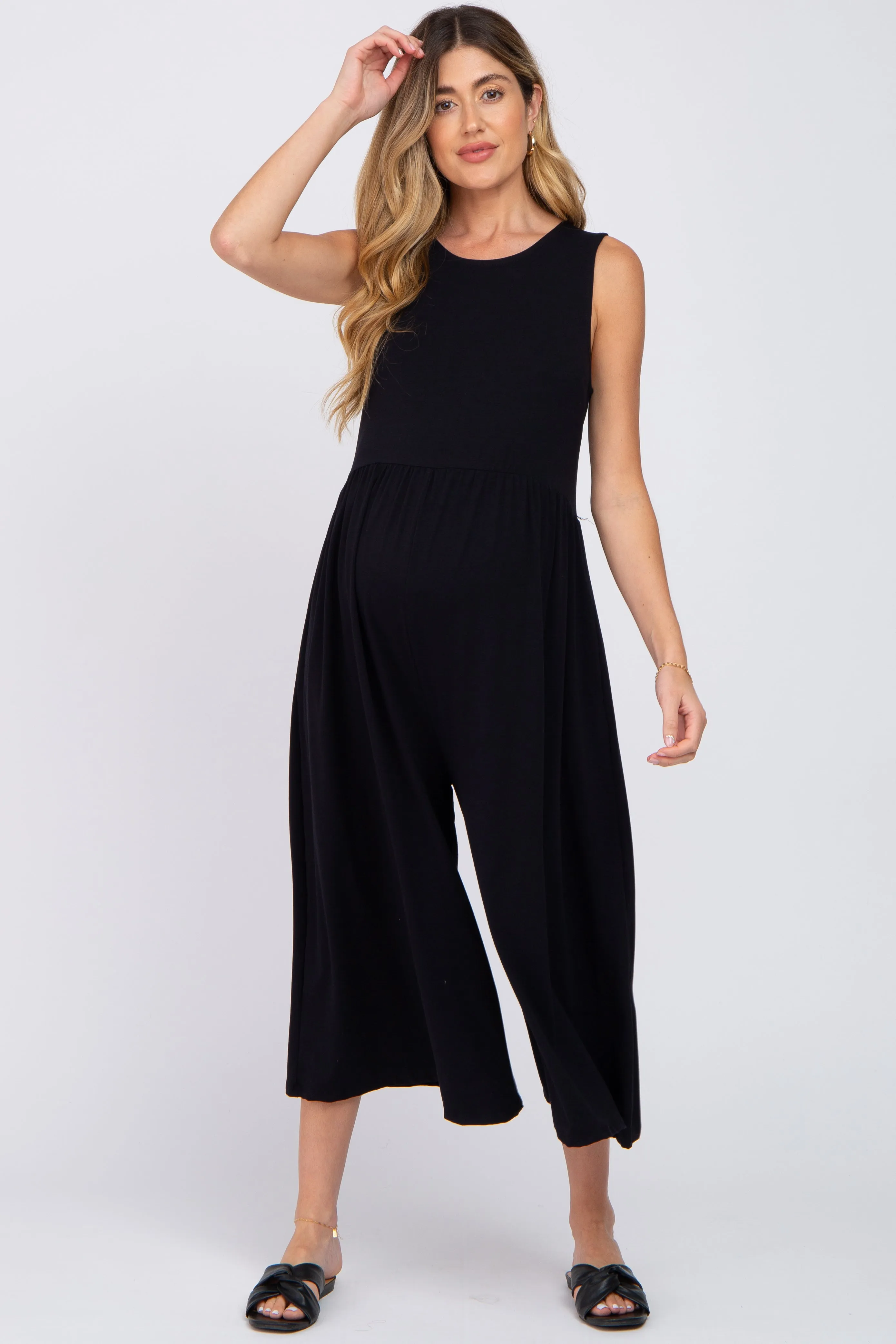Black Wide Leg Crop Maternity Jumpsuit sold by Pinkblush product image thumbnail 4