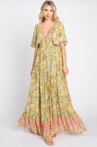 Light Olive Floral V-Neck Maternity Maxi Dress sold by Pinkblush