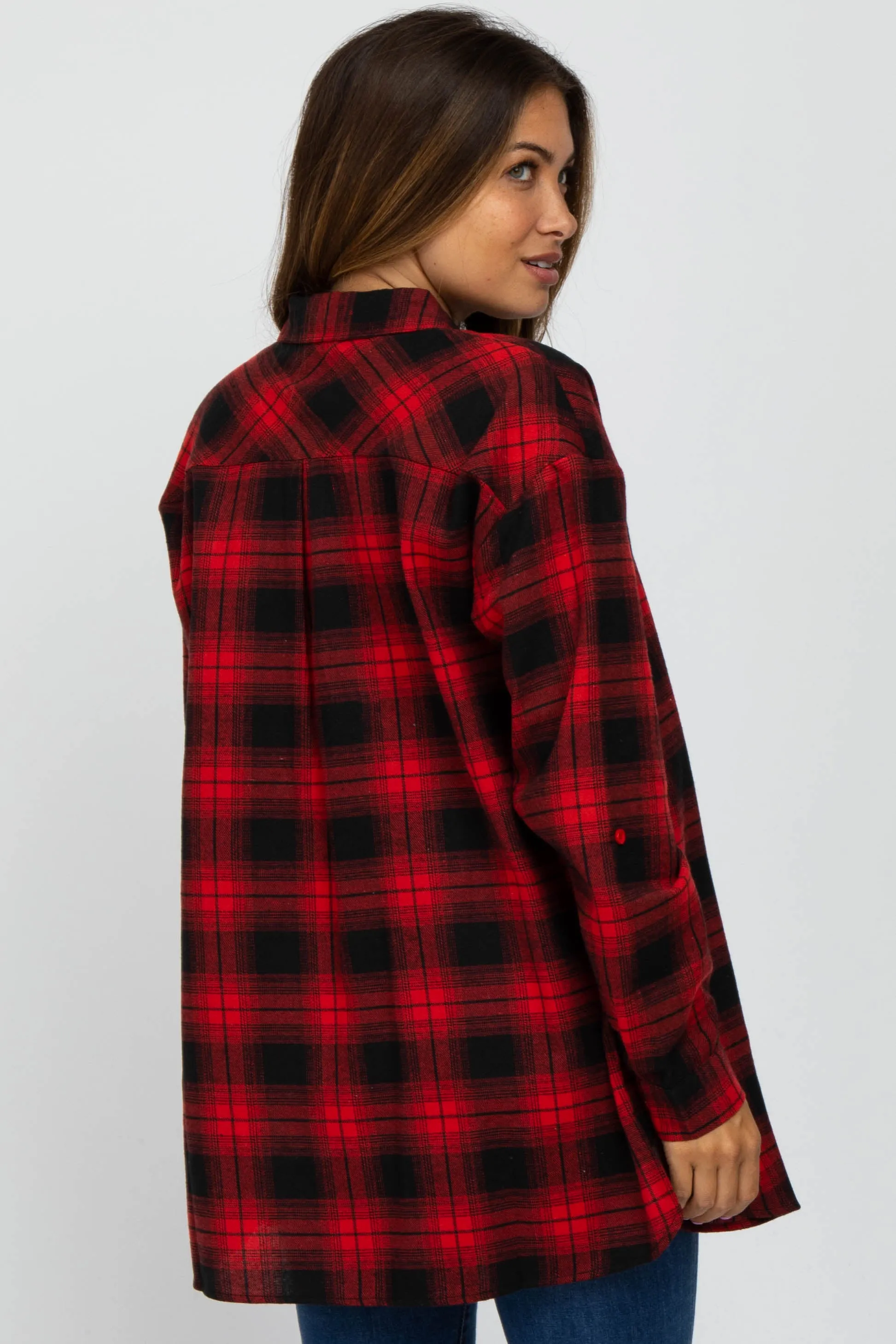 Red Black Plaid Button Down Maternity Top sold by Pinkblush product image thumbnail 4