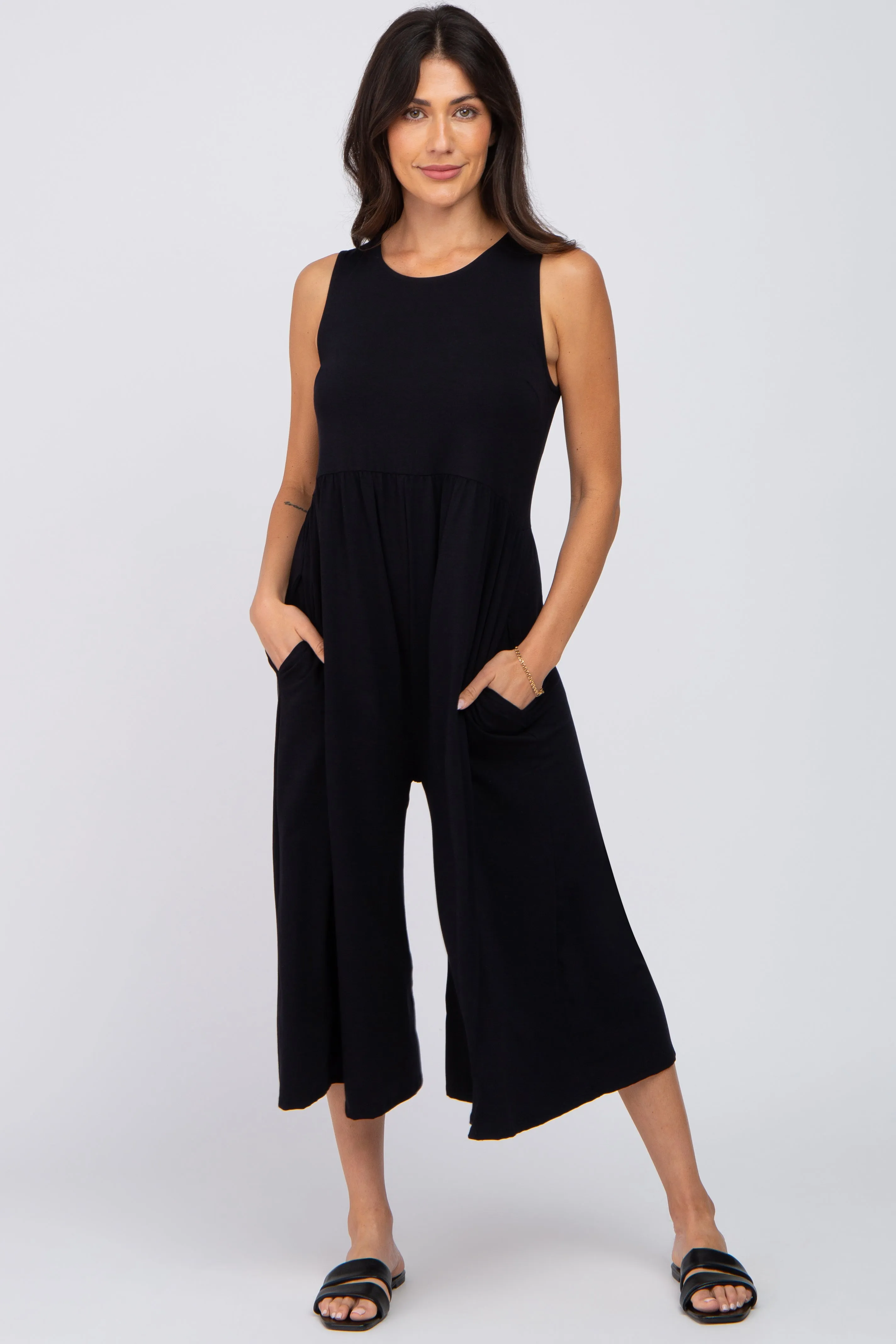 Black Wide Leg Crop Maternity Jumpsuit sold by Pinkblush product image thumbnail 5