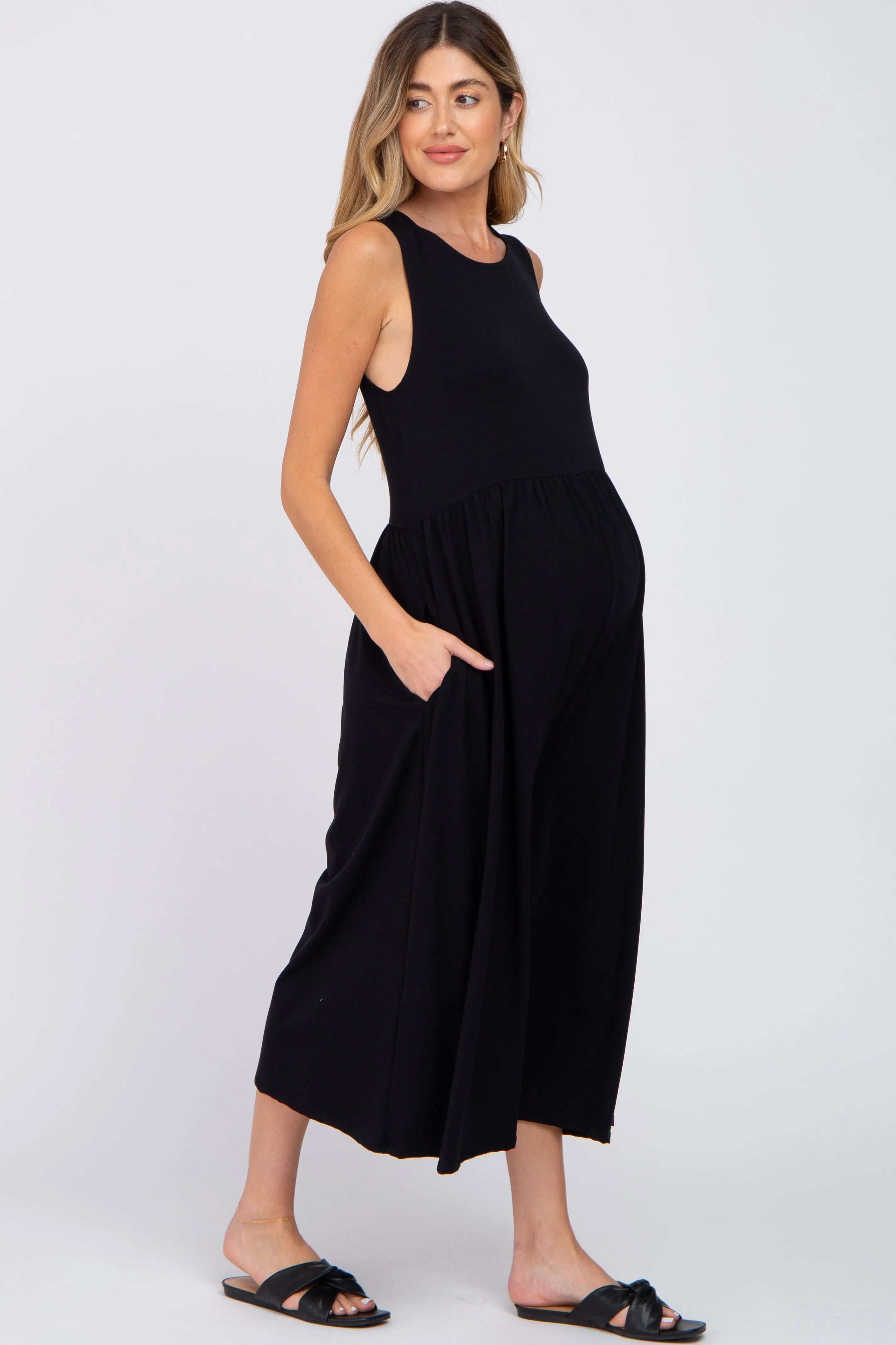 Black Wide Leg Crop Maternity Jumpsuit sold by Pinkblush product image thumbnail 2