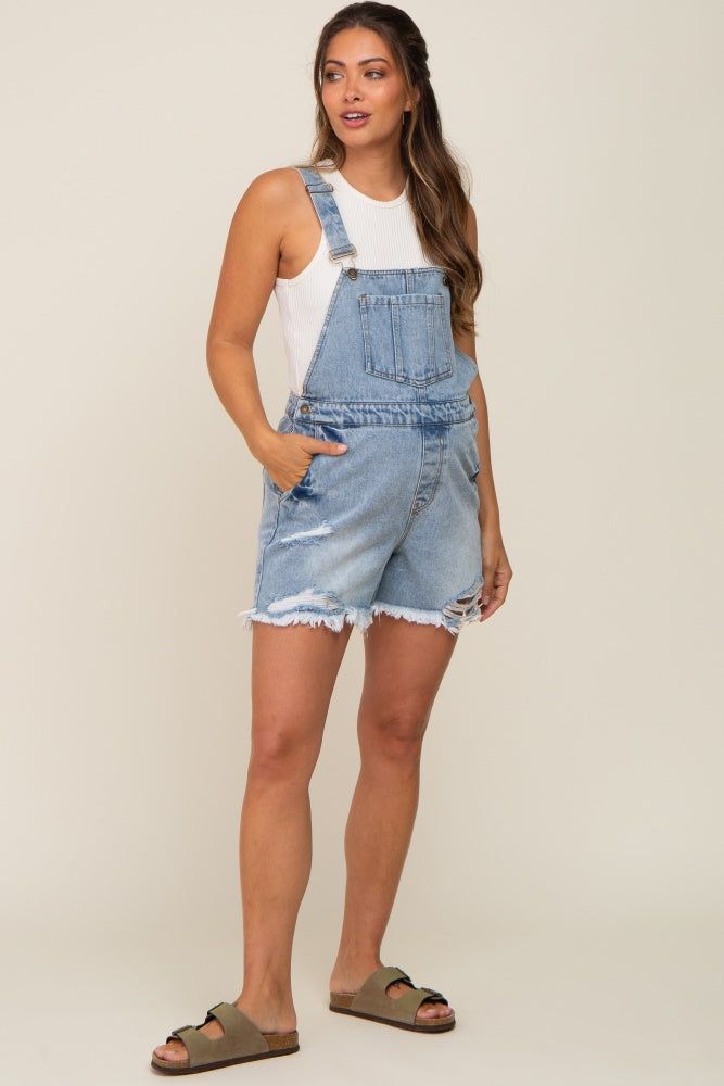 Blue Distressed Maternity Short Overalls sold by Pinkblush product image thumbnail 5