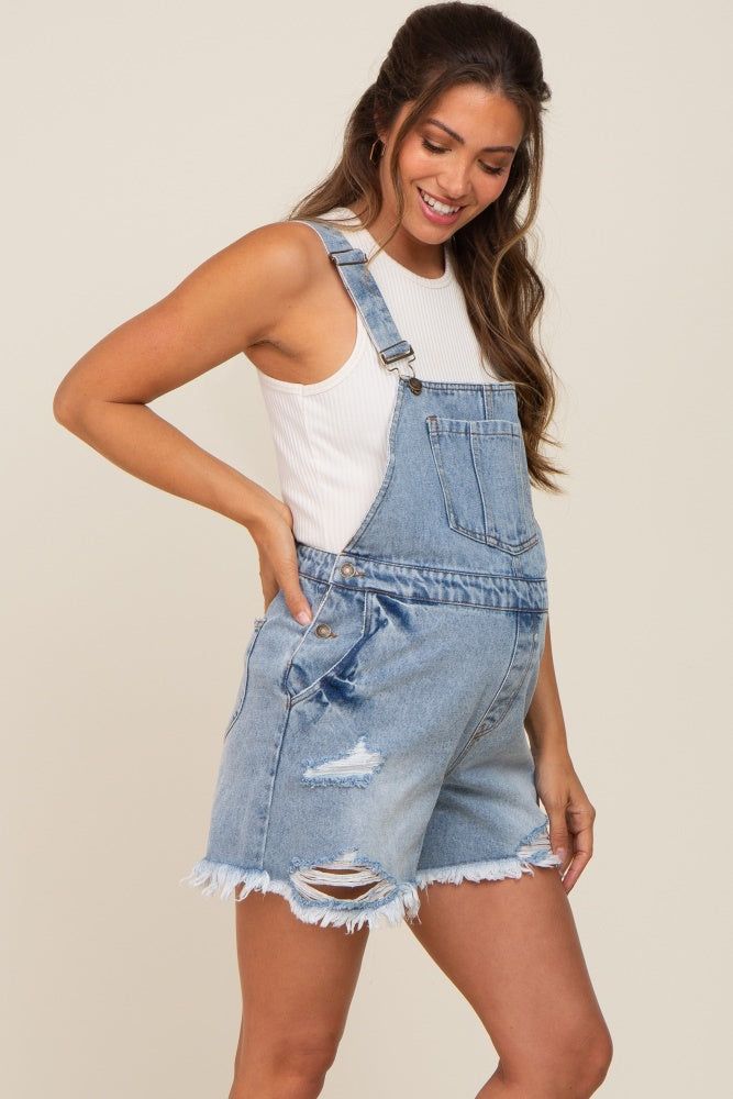 Blue Distressed Maternity Short Overalls sold by Pinkblush product image thumbnail 2
