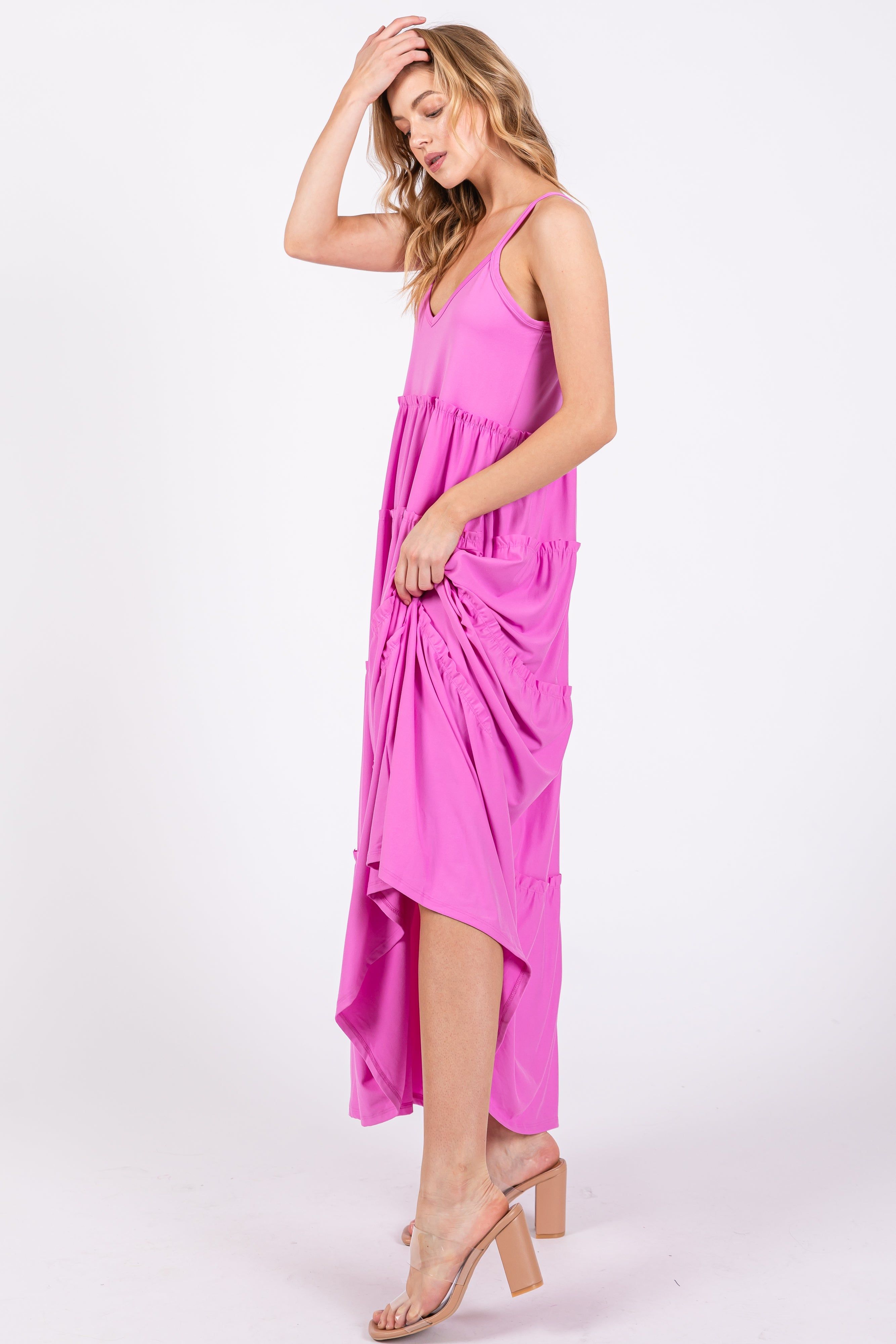 Pink Tiered Sleeveless Maxi Dress sold by Pinkblush product image thumbnail 2