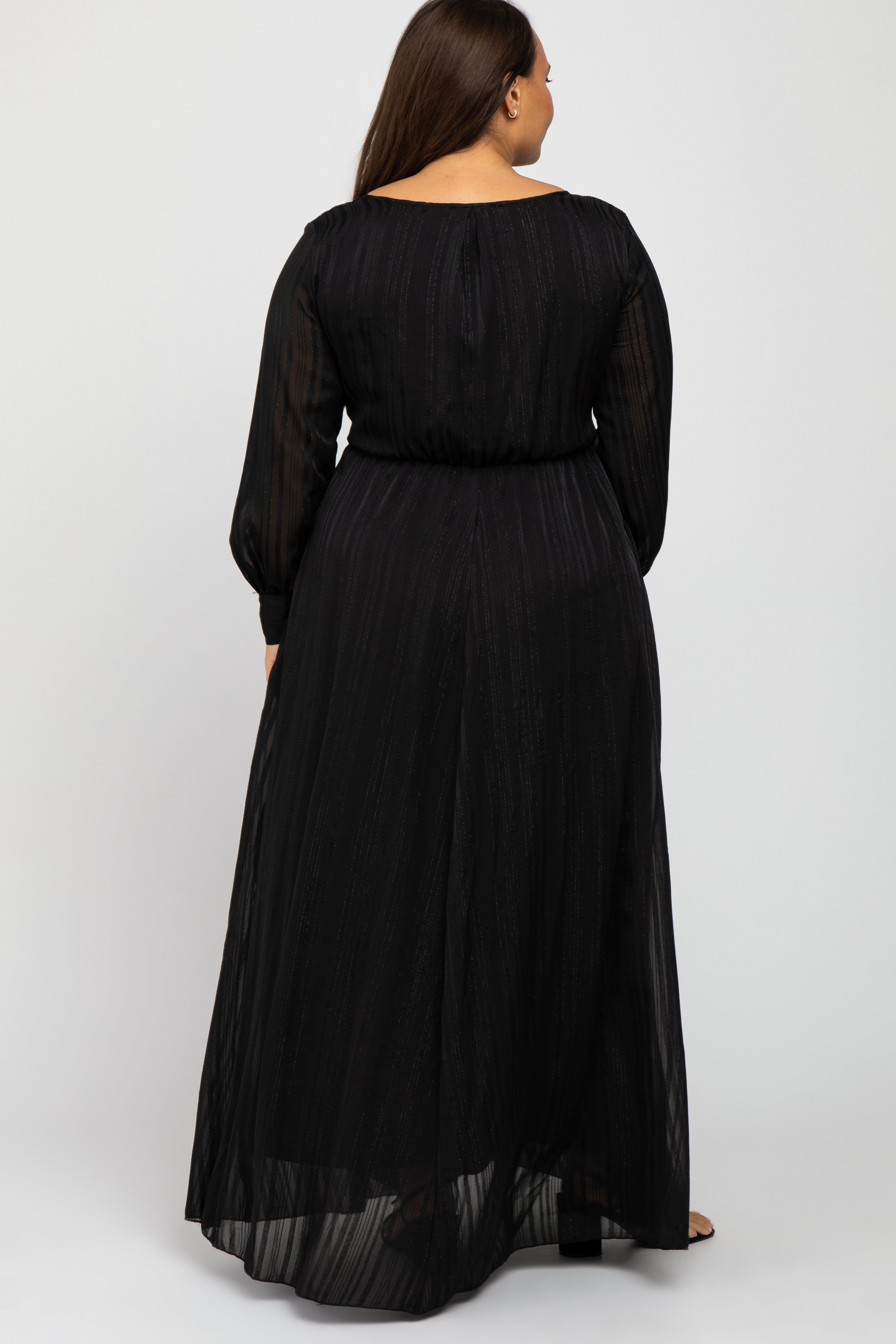 Black Metallic Striped Chiffon Plus Maxi Dress sold by Pinkblush product image thumbnail 3