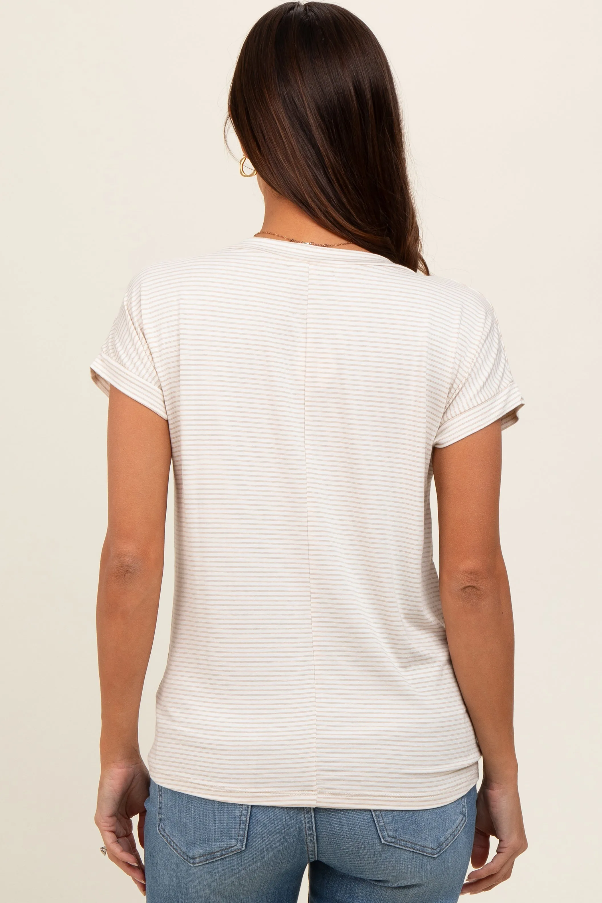 Ivory Striped V-Neck Maternity Short Sleeve Top sold by Pinkblush product image thumbnail 3