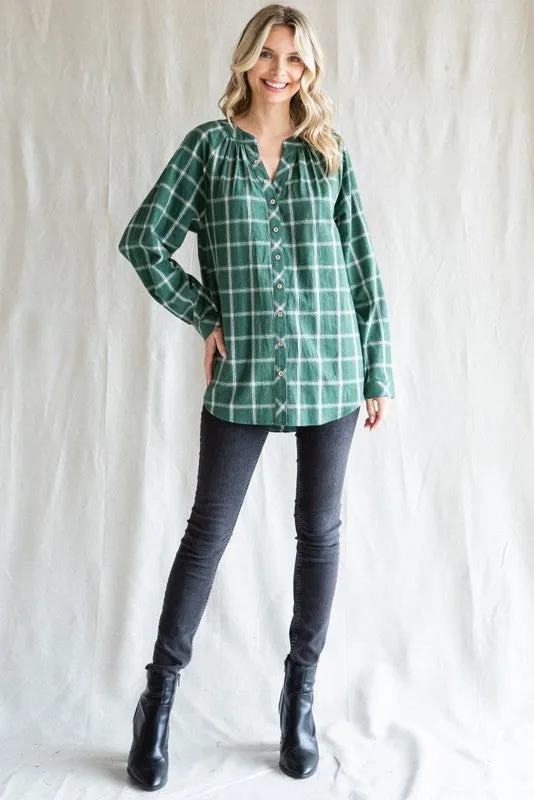 Green Plaid Button Down Long Sleeve Top sold by Pinkblush product image thumbnail 4