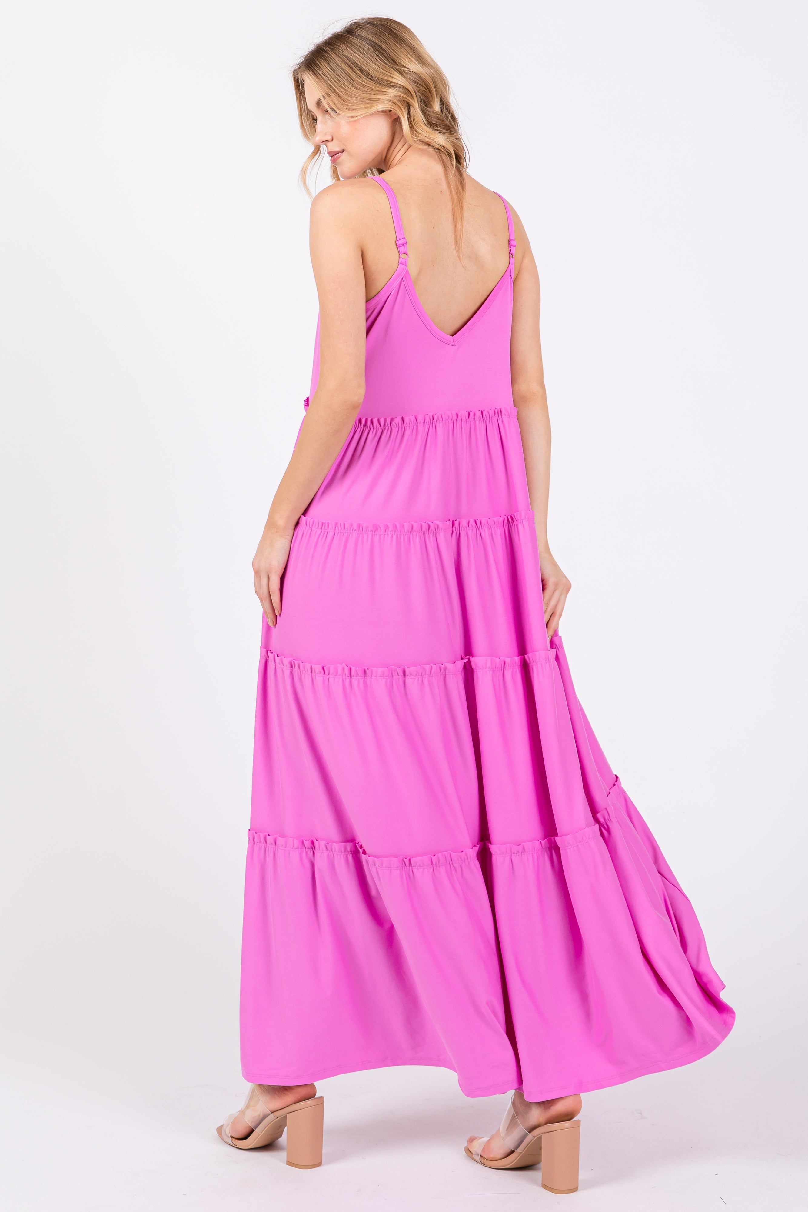 Pink Tiered Sleeveless Maxi Dress sold by Pinkblush product image thumbnail 3