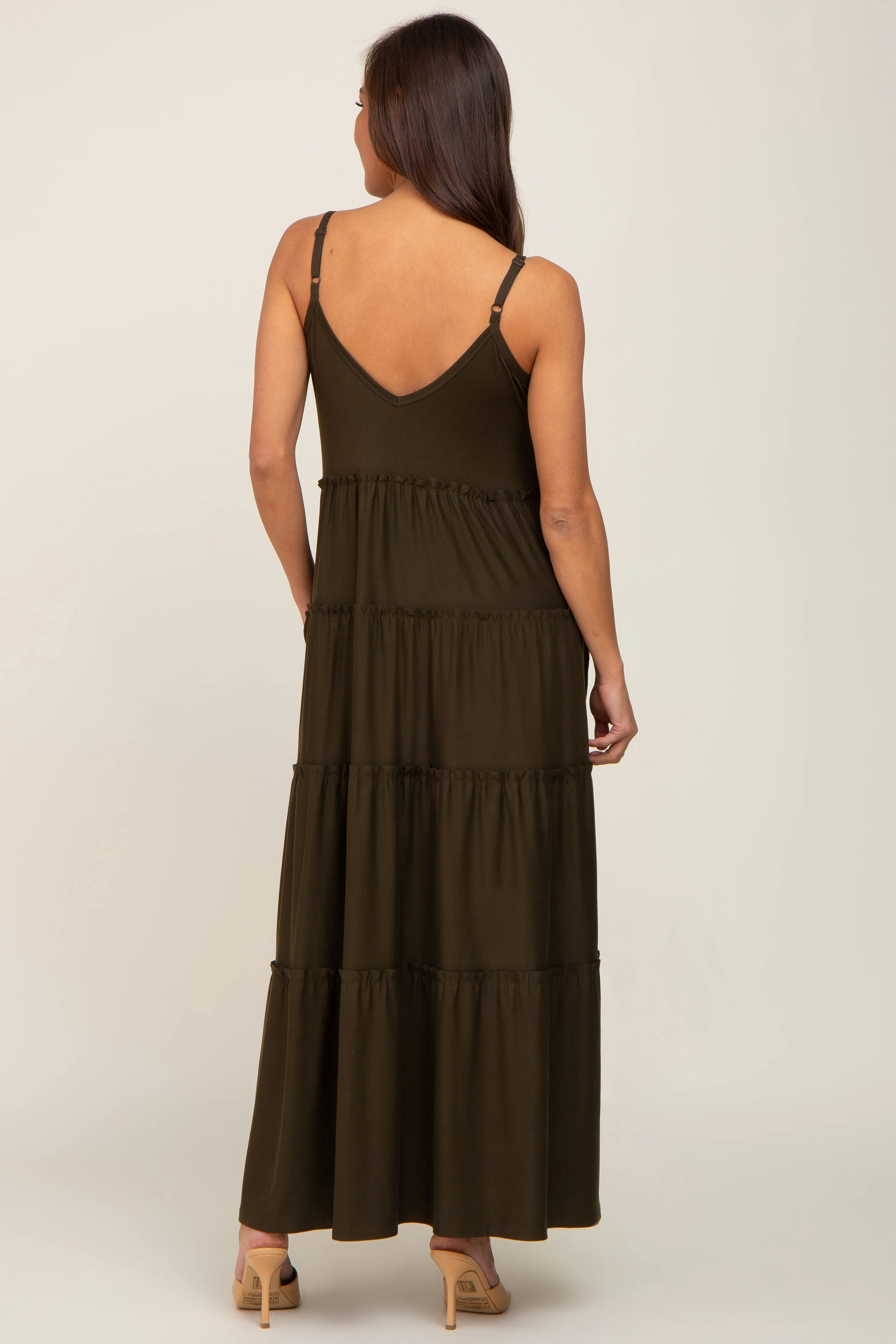 Olive Tiered Sleeveless Maternity Maxi Dress sold by Pinkblush product image thumbnail 3