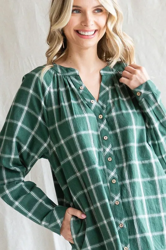 Green Plaid Button Down Long Sleeve Top sold by Pinkblush product image thumbnail 5