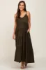 Olive Tiered Sleeveless Maternity Maxi Dress sold by Pinkblush