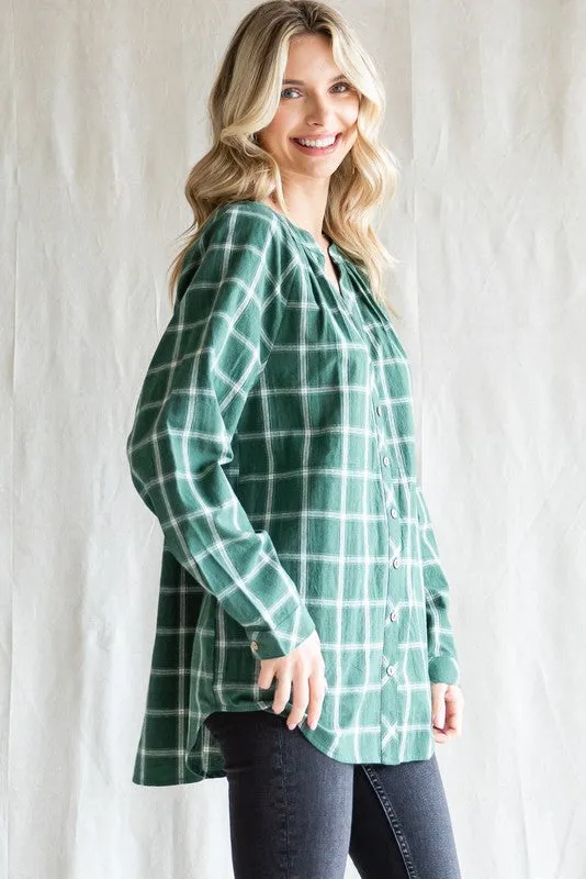 Green Plaid Button Down Long Sleeve Top sold by Pinkblush product image thumbnail 2